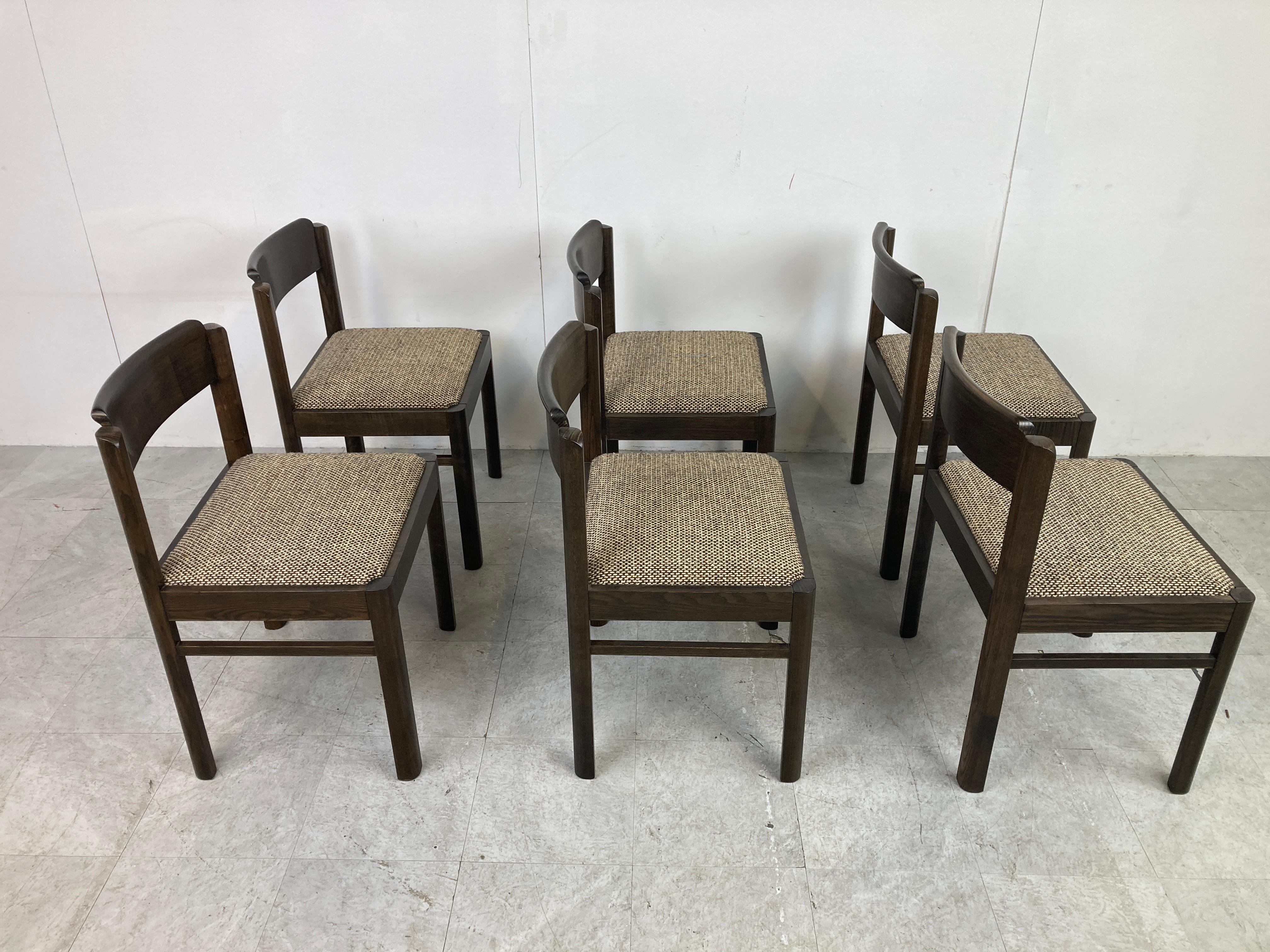 Fabric Vintage Brutalist Dining Chairs, Set of 6, 1970s
