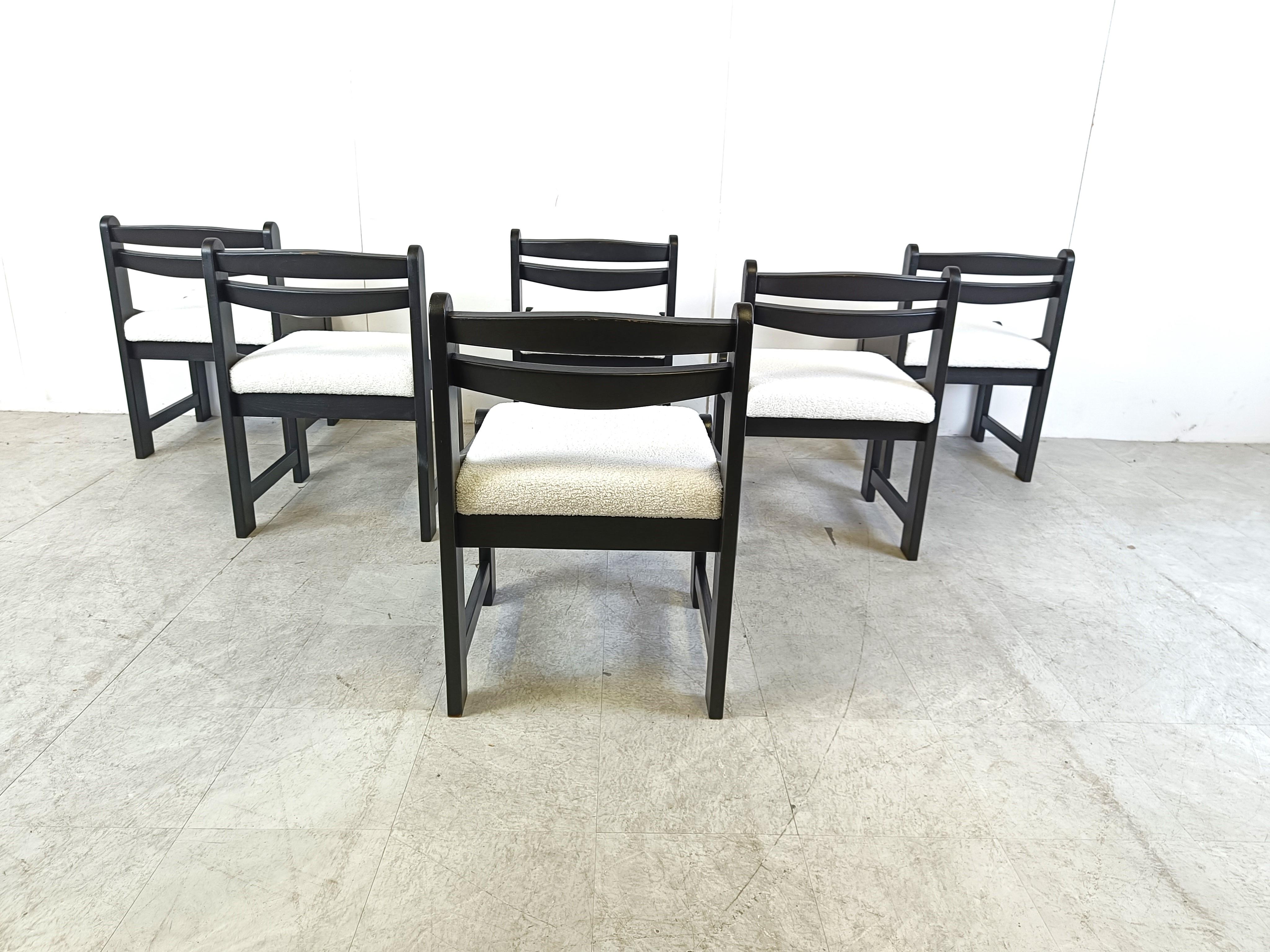 Bouclé Vintage brutalist dining chairs, set of 6 - 1970s For Sale