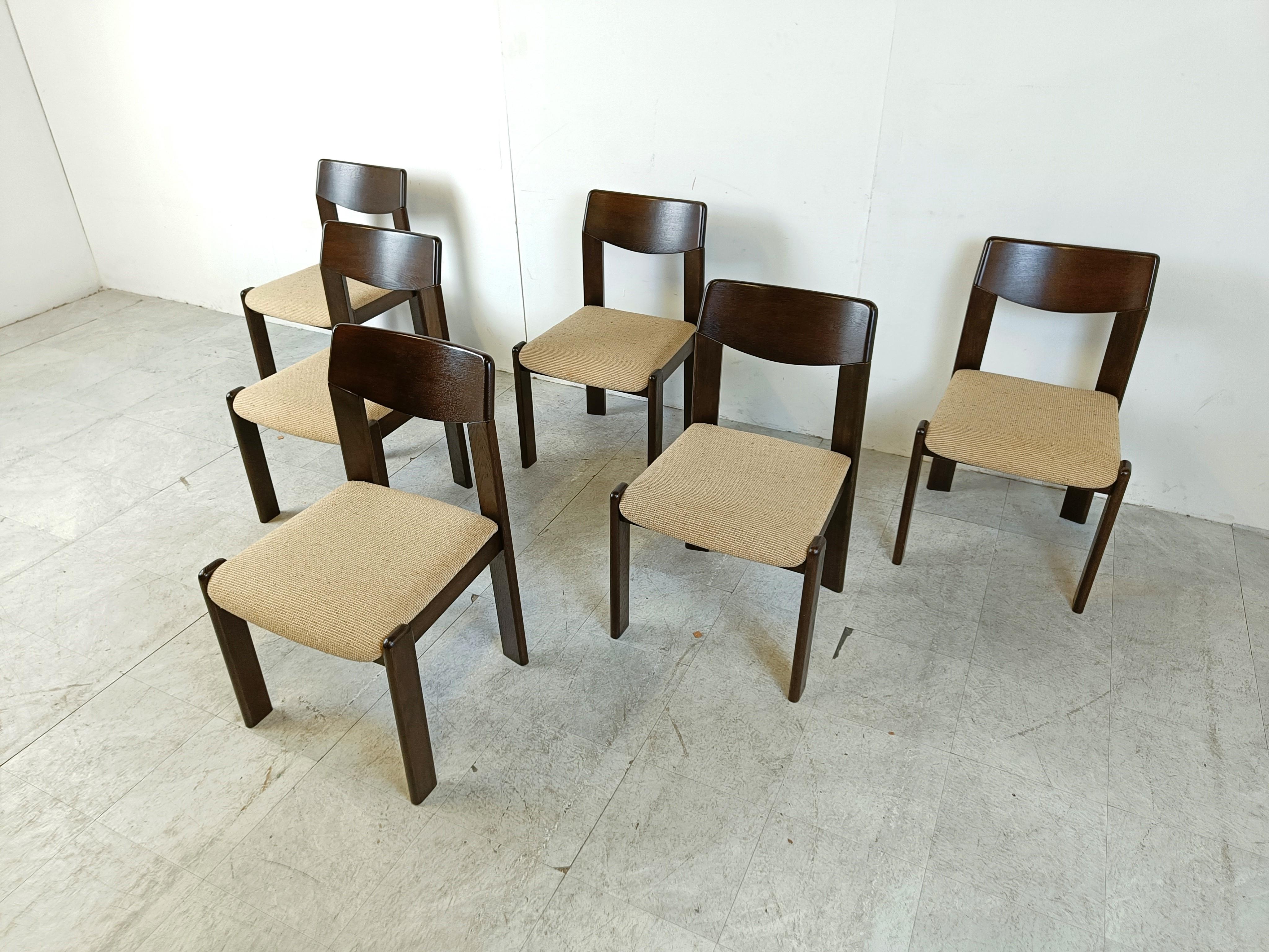 Wood Vintage brutalist dining chairs, set of 6 - 1970s For Sale