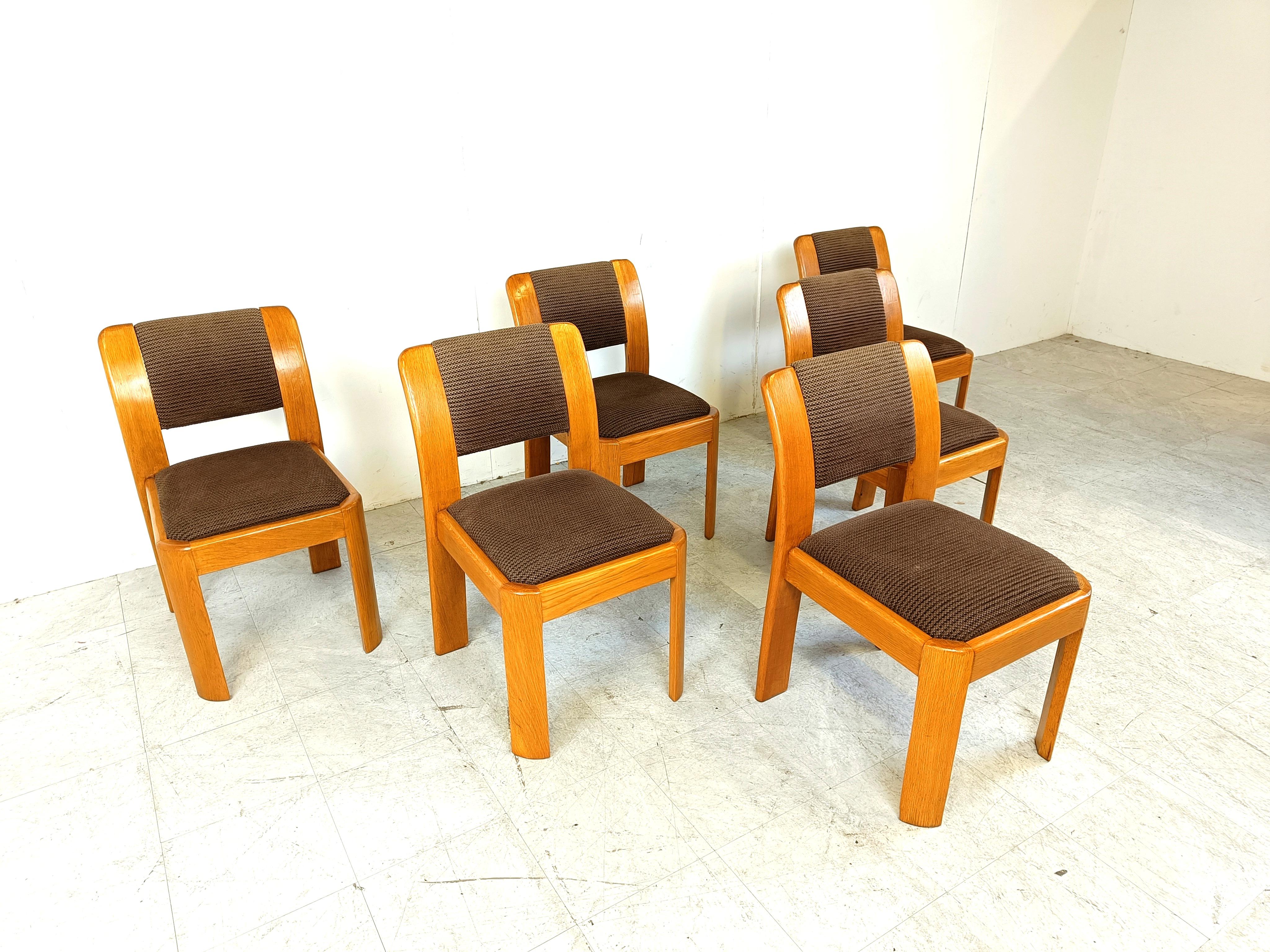 Fabric Vintage brutalist dining chairs, set of 6 - 1970s For Sale