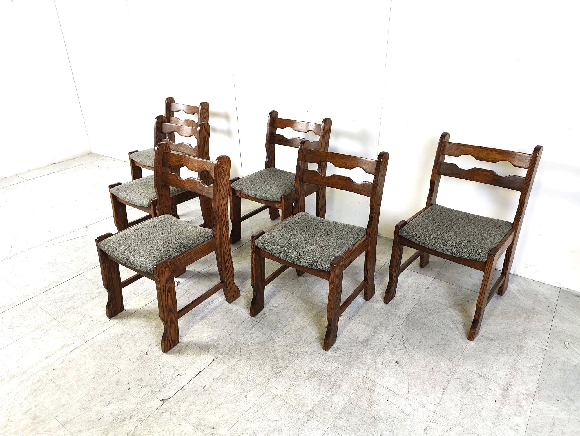 Fabric Vintage brutalist dining chairs, set of 6 - 1970s For Sale