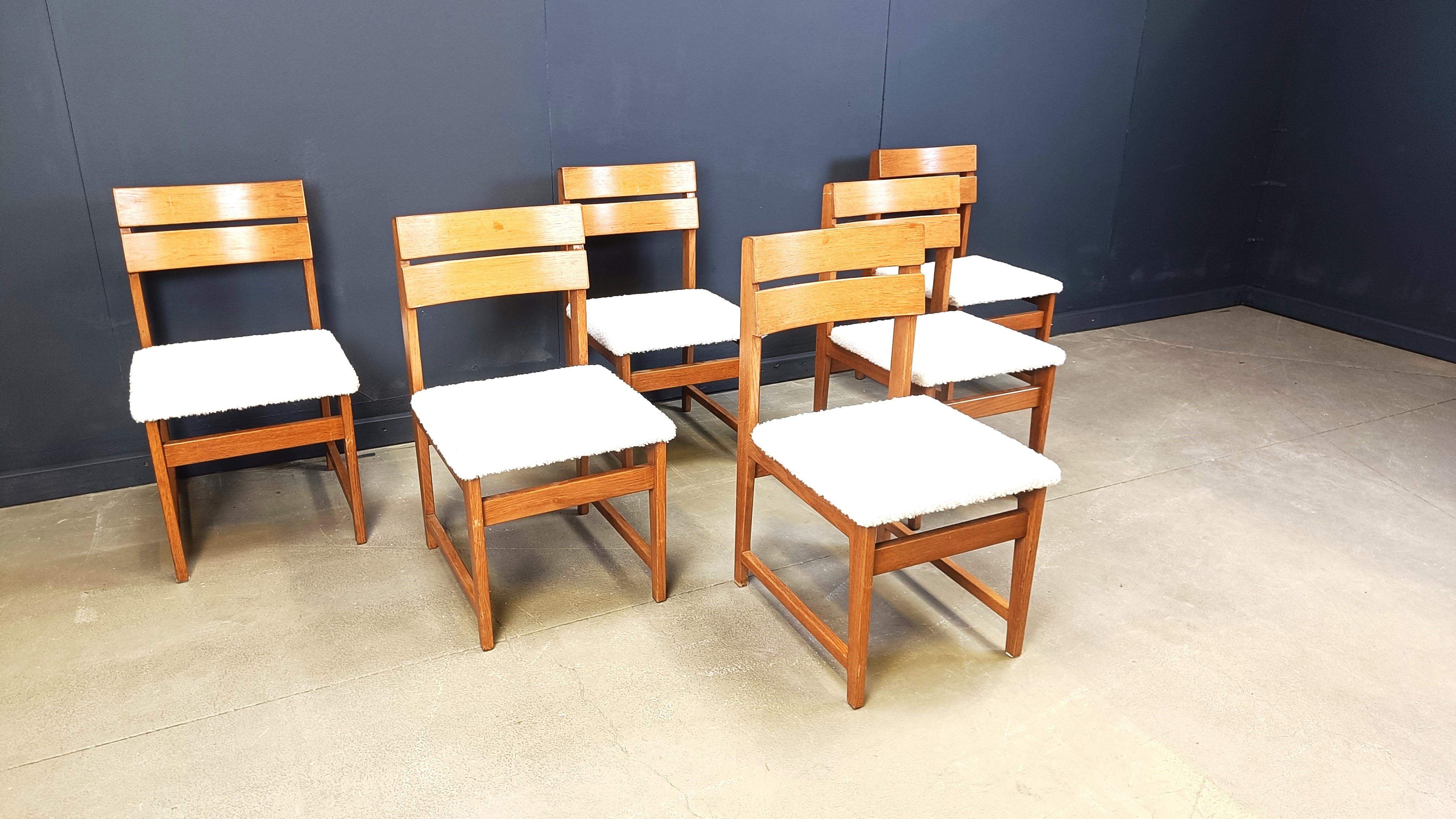 Esszimmerstühle im brutalistischen Stil, 6er-Set, 1970er-Jahre (Bouclé) im Angebot