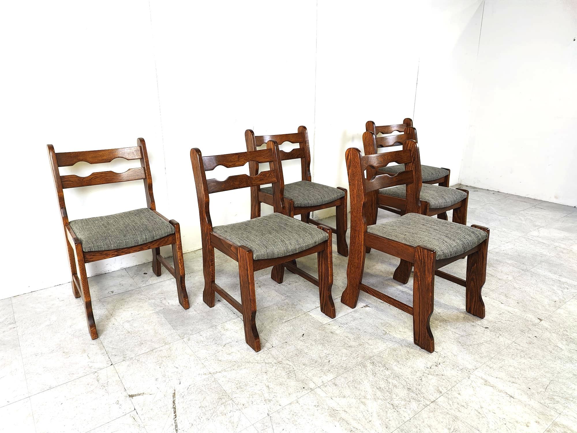Vintage brutalist dining chairs, set of 6 - 1970s For Sale 1