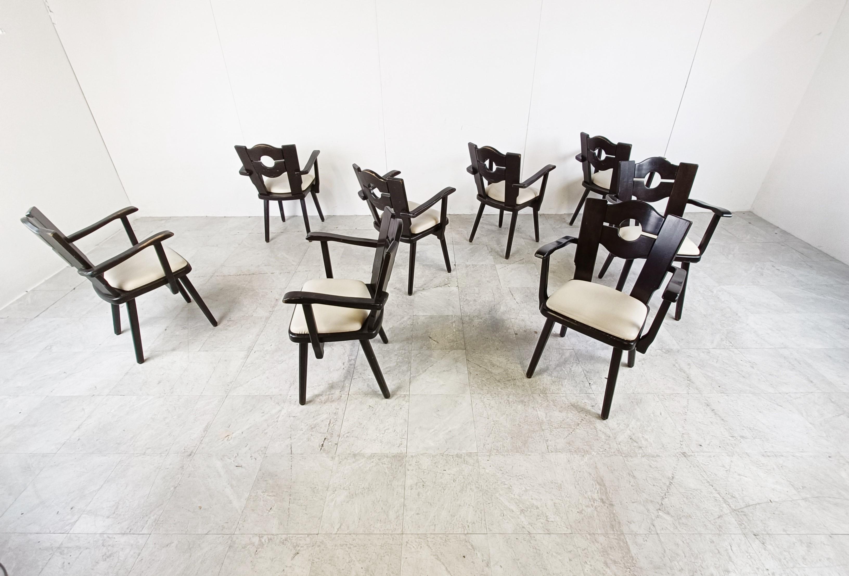 Faux Leather Vintage Brutalist Dining Chairs, Set of 8, 1960s For Sale