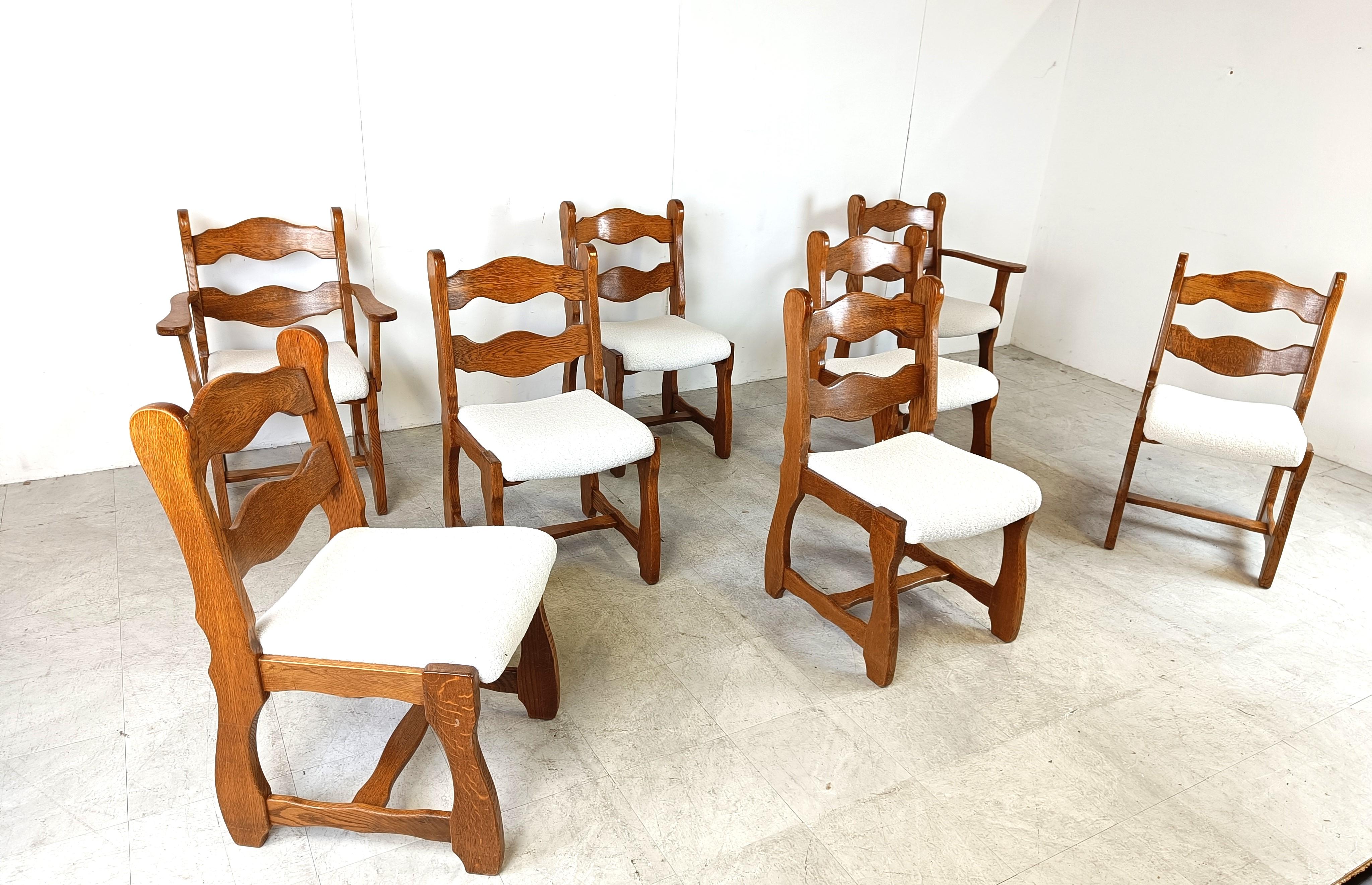 Bouclé Vintage brutalist dining chairs, set of 8 - 1960s