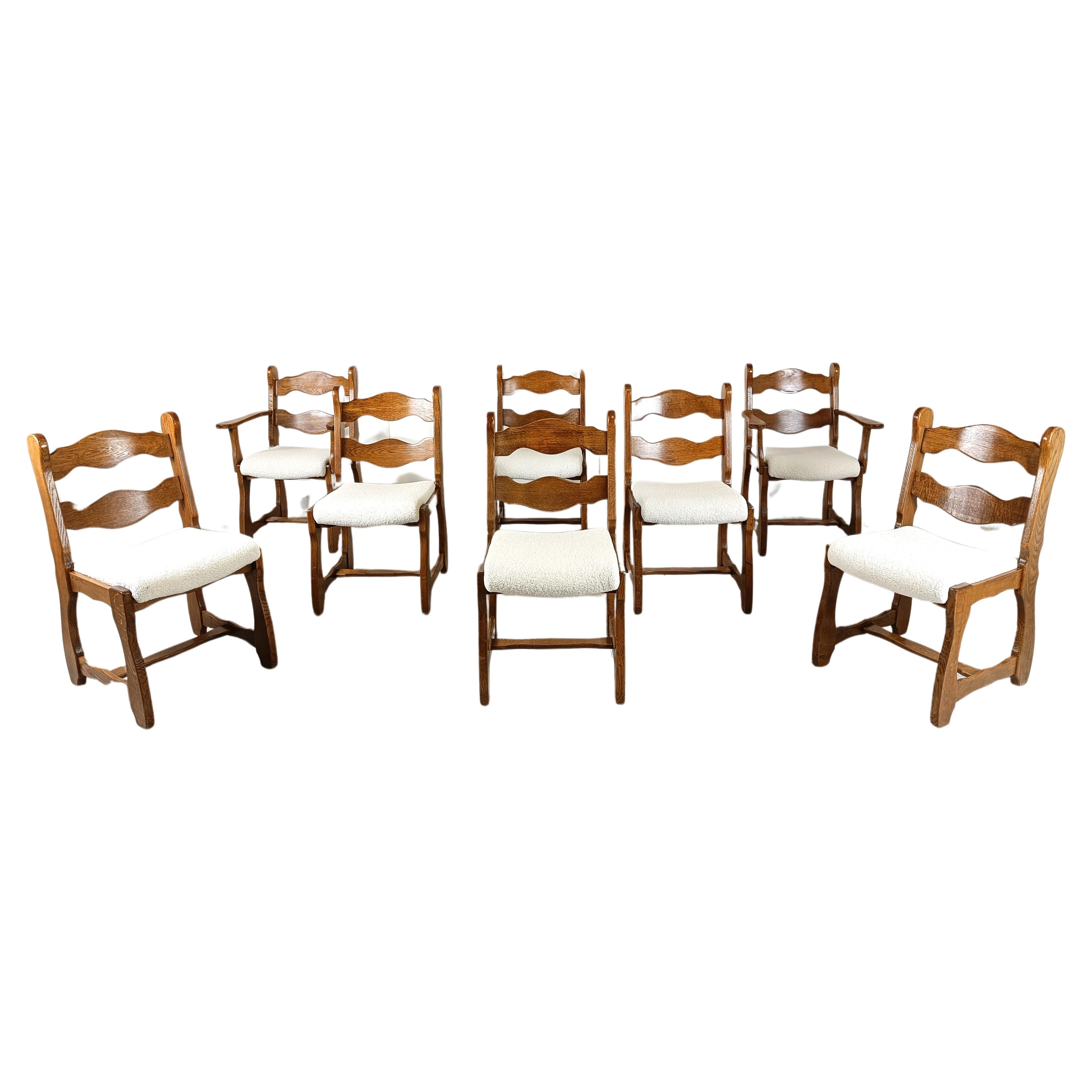 Vintage brutalist dining chairs, set of 8 - 1960s