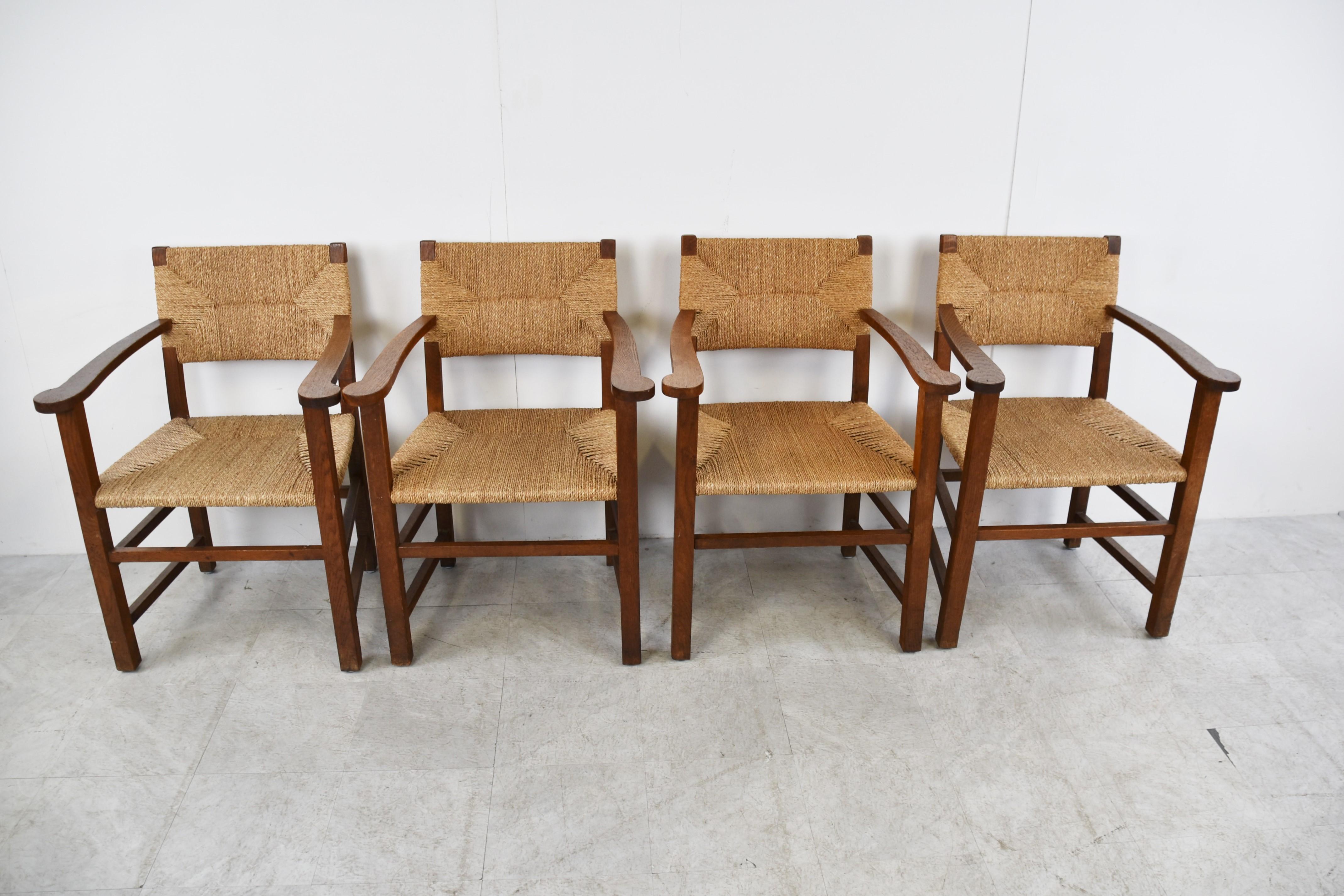 Vintage Brutalist Dining Papercord Chairs, 1950s In Good Condition In HEVERLEE, BE
