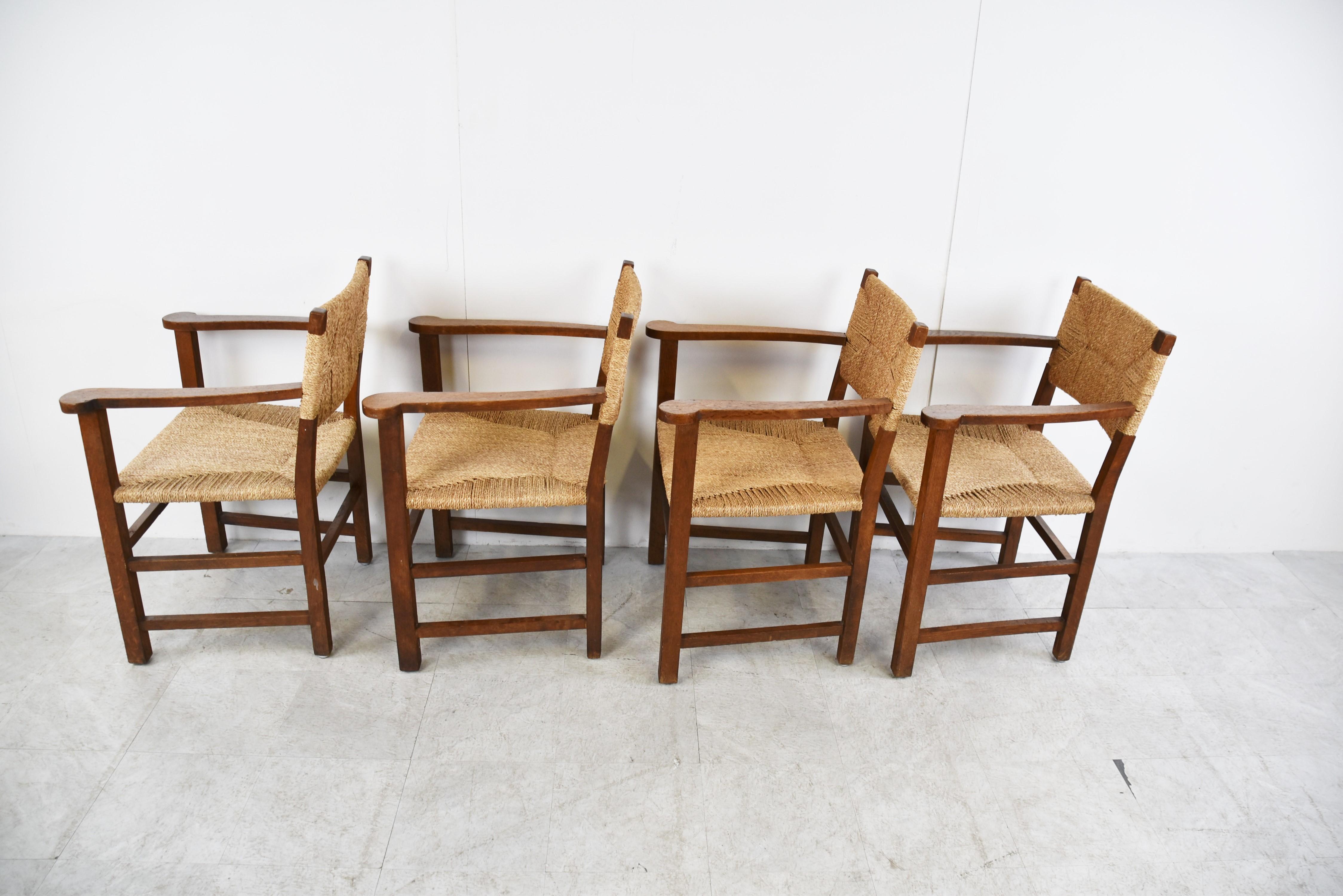 Vintage Brutalist Dining Papercord Chairs, 1950s 1