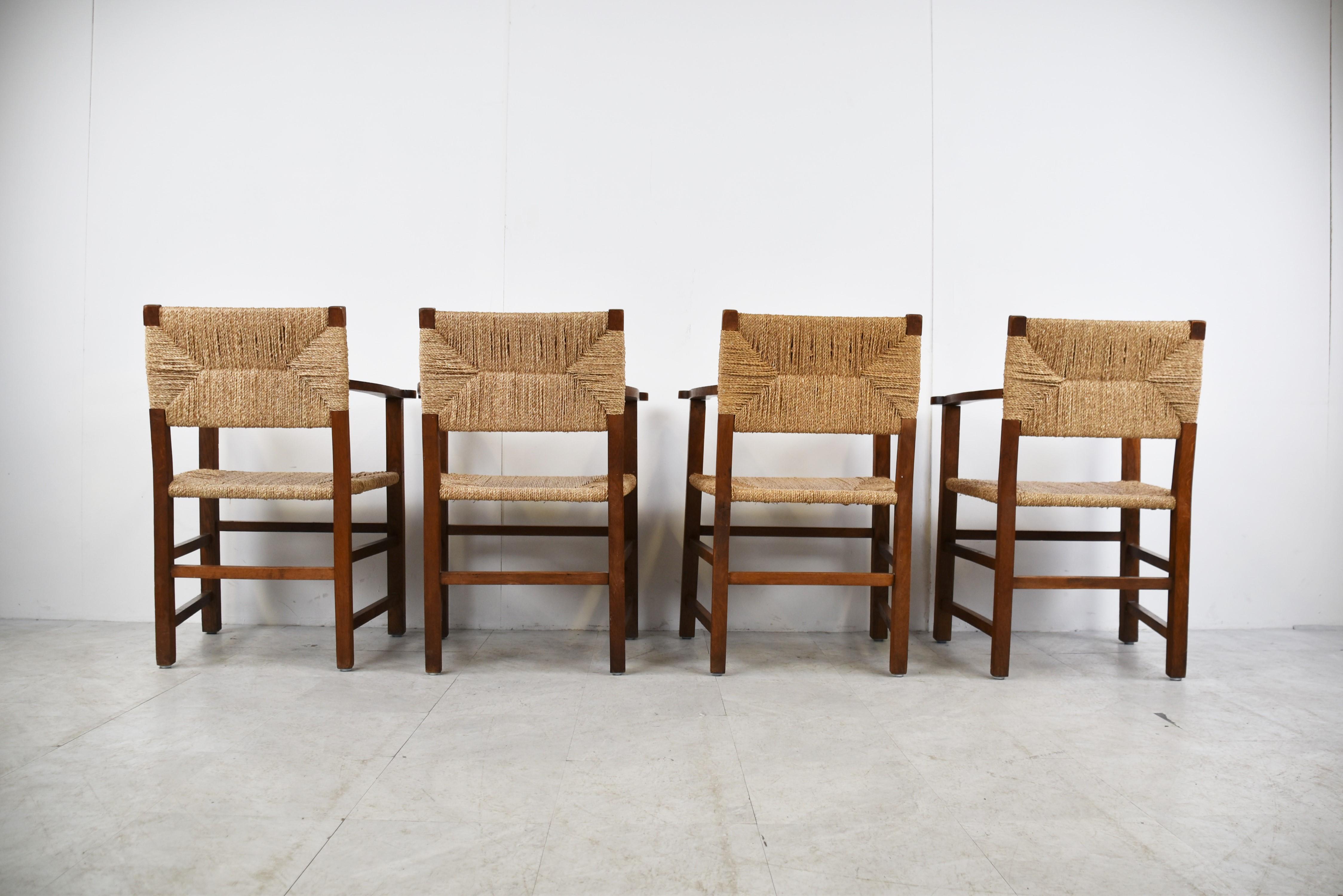Vintage Brutalist Dining Papercord Chairs, 1950s 2