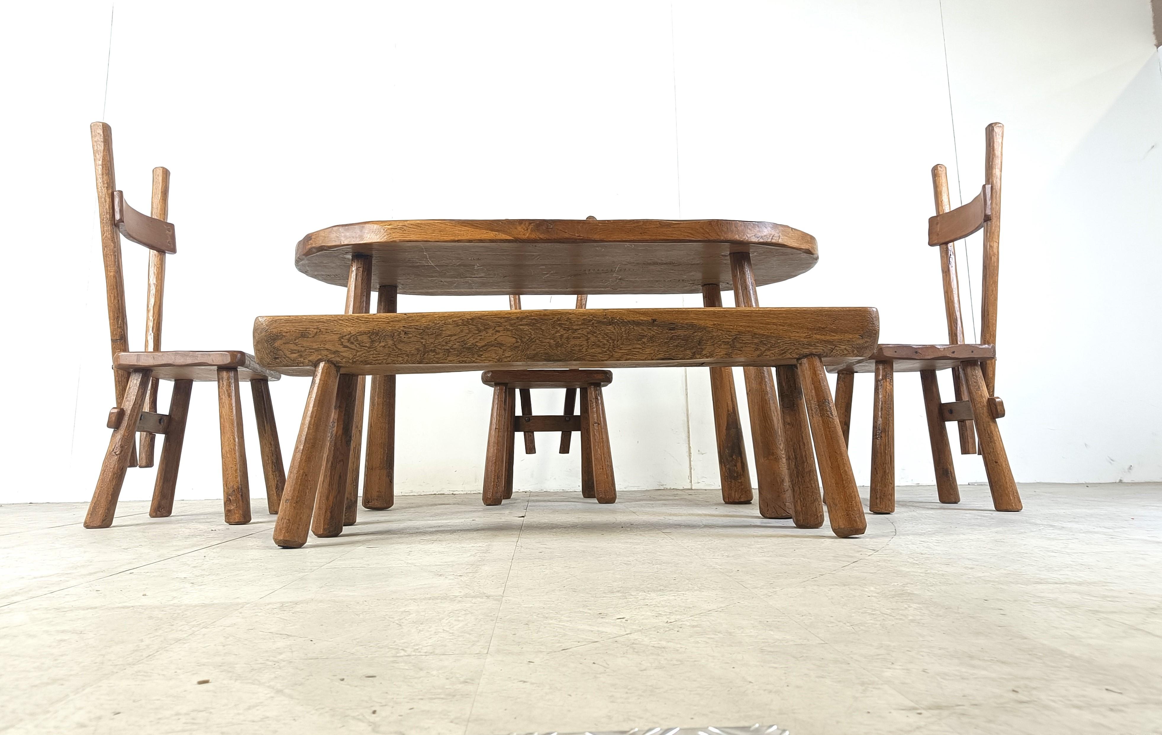 Oak Vintage brutalist dining set, 1960s For Sale