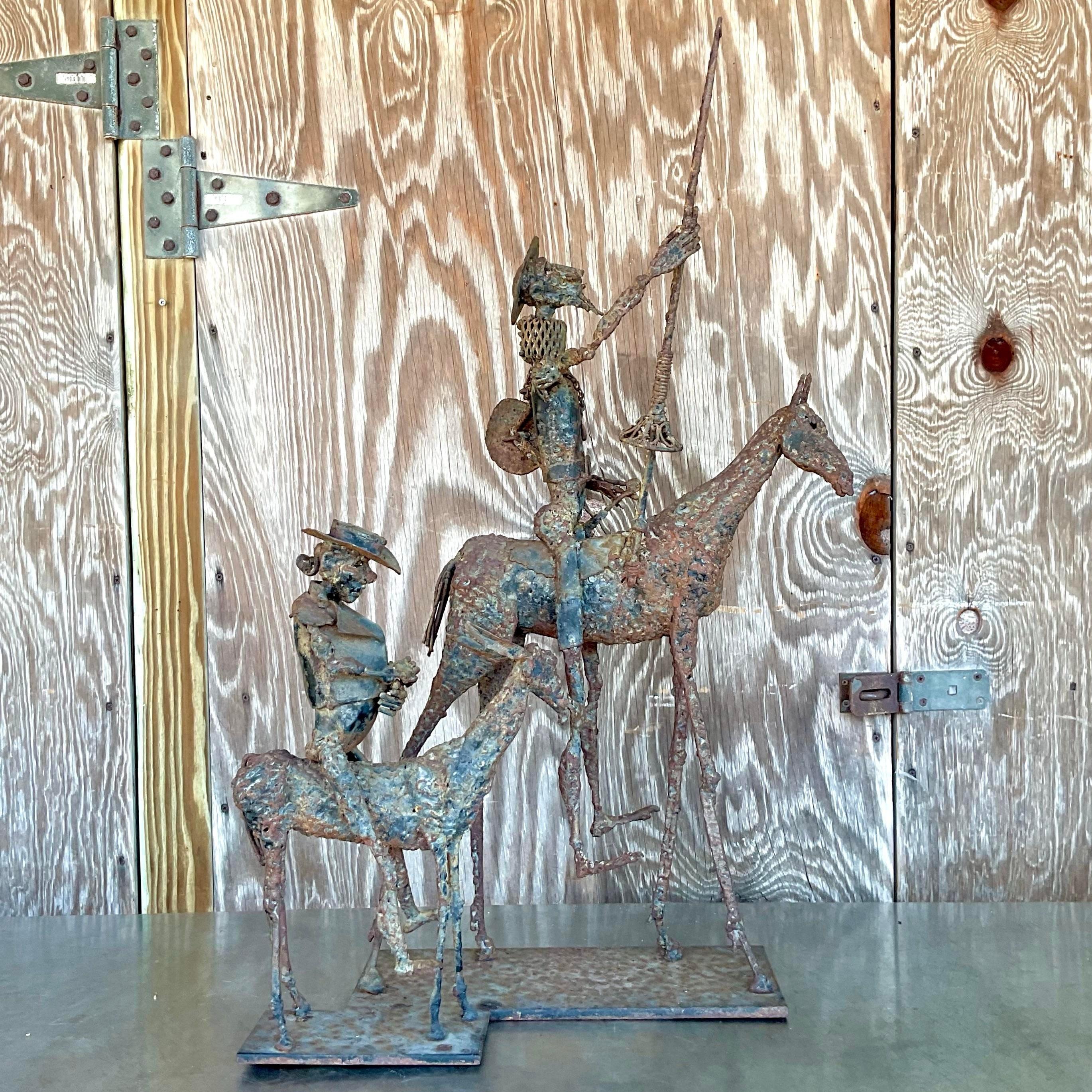 American Vintage Brutalist Don Quixote Iron Sculpture