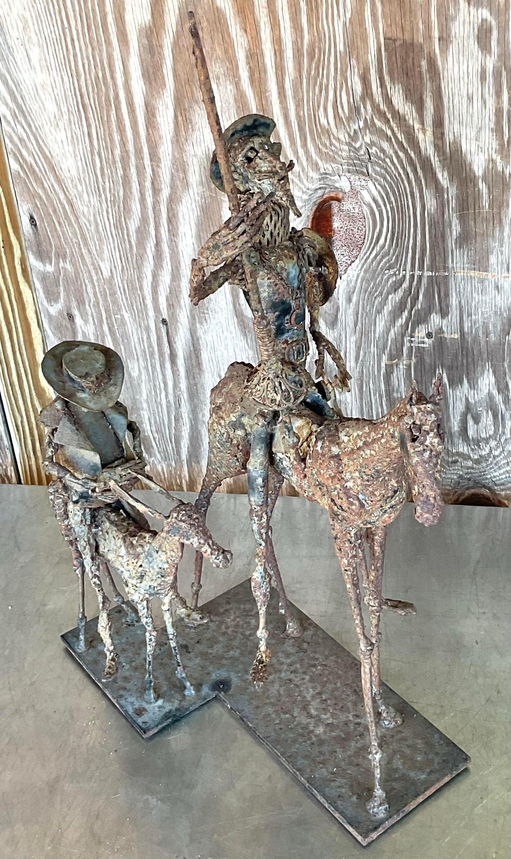 Vintage Brutalist Don Quixote Iron Sculpture In Good Condition In West Palm Beach, FL
