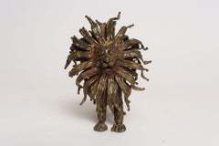 Vintage Brutalist Embossed Brass and Steel Lion Sculpture by Pal Kepenyes