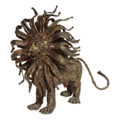 Vintage Brutalist Embossed Brass and Steel Lion Sculpture by Pal Kepenyes