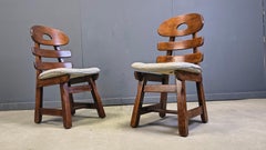 Vintage brutalist fishbone dining chairs, set of 4 - 1960s