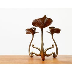 Vintage Brutalist Floral Metal Candleholder 1970s