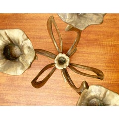 Vintage Brutalist Floral Metal Candleholder, 1970s