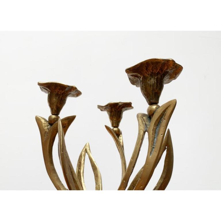 Brutalistischer floraler Metall-Kerzenhalter, 1970er Jahre (Moderne der Mitte des Jahrhunderts) im Angebot