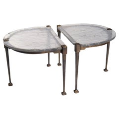 vintage brutalist forged bronze tables with crystal glass by Lothar Klute 