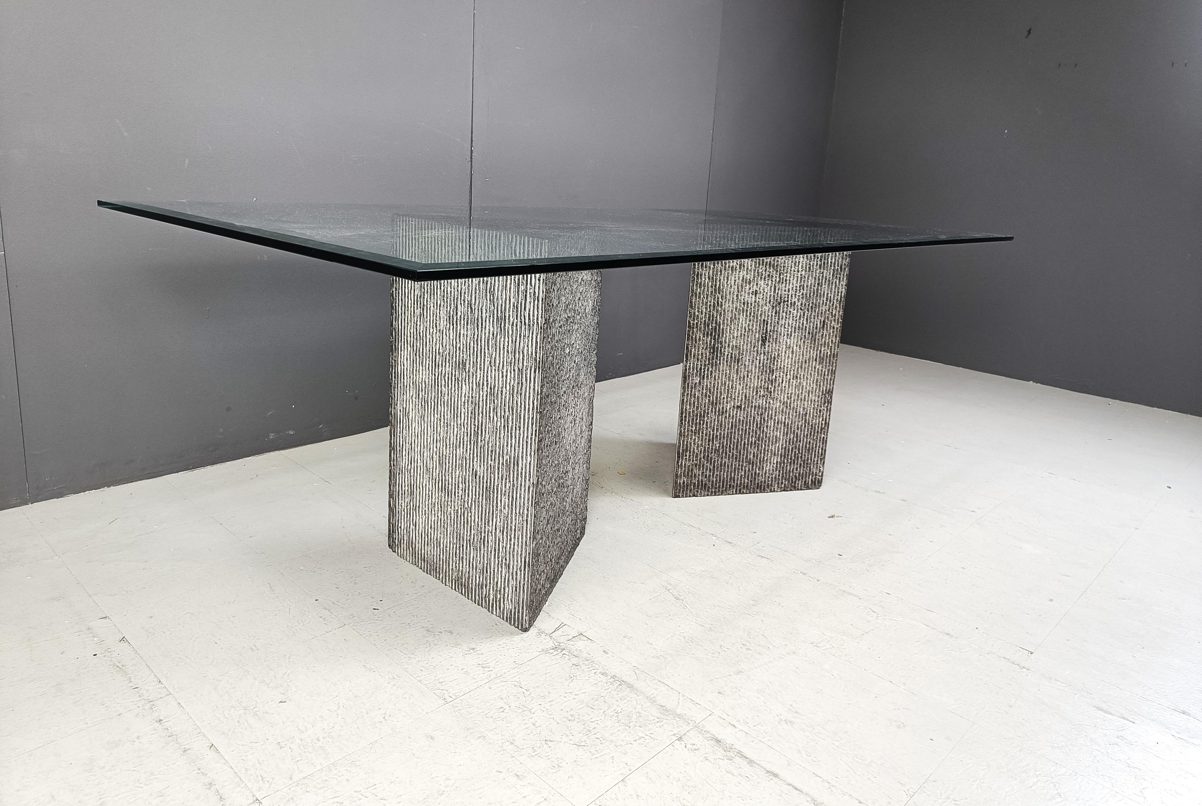 Vintage brutalist g lass and marble dining table, 1970s For Sale 3