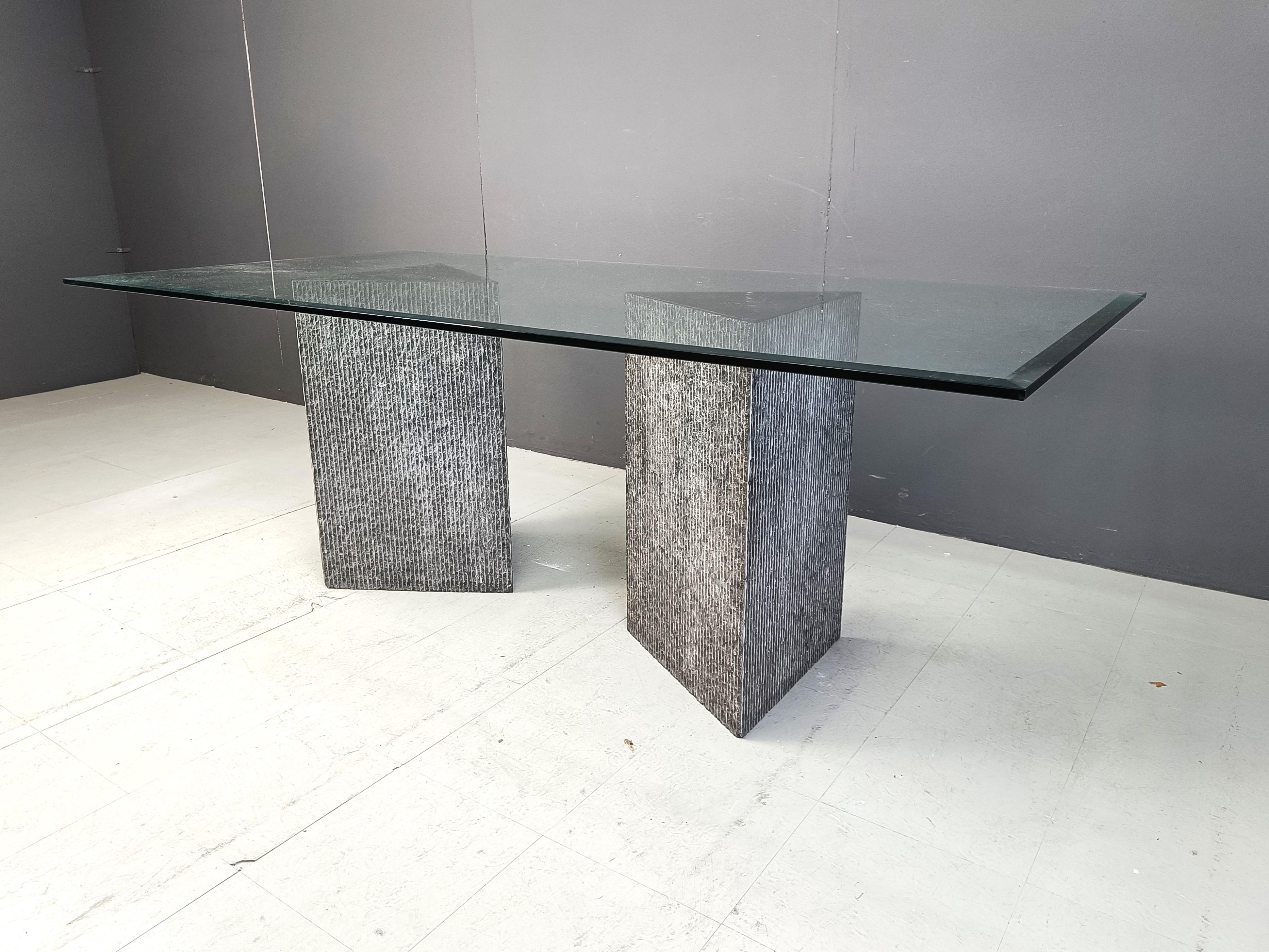 Vintage brutalist g lass and marble dining table, 1970s For Sale 1