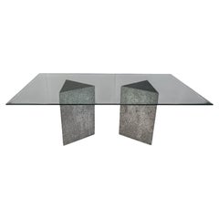 Vintage brutalist g lass and marble dining table, 1970s