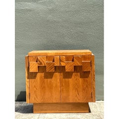 Vintage Brutalist Geometric Wood Cabinet