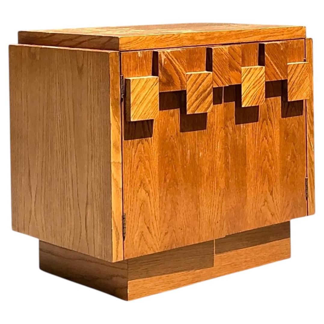 Vintage Brutalist Geometric Wood Cabinet