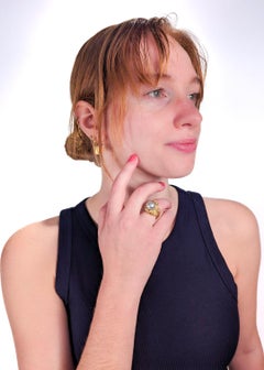 Vintage Brutalist Grey Baroque Pearl, Diamond & 14 Karat Gold Ring