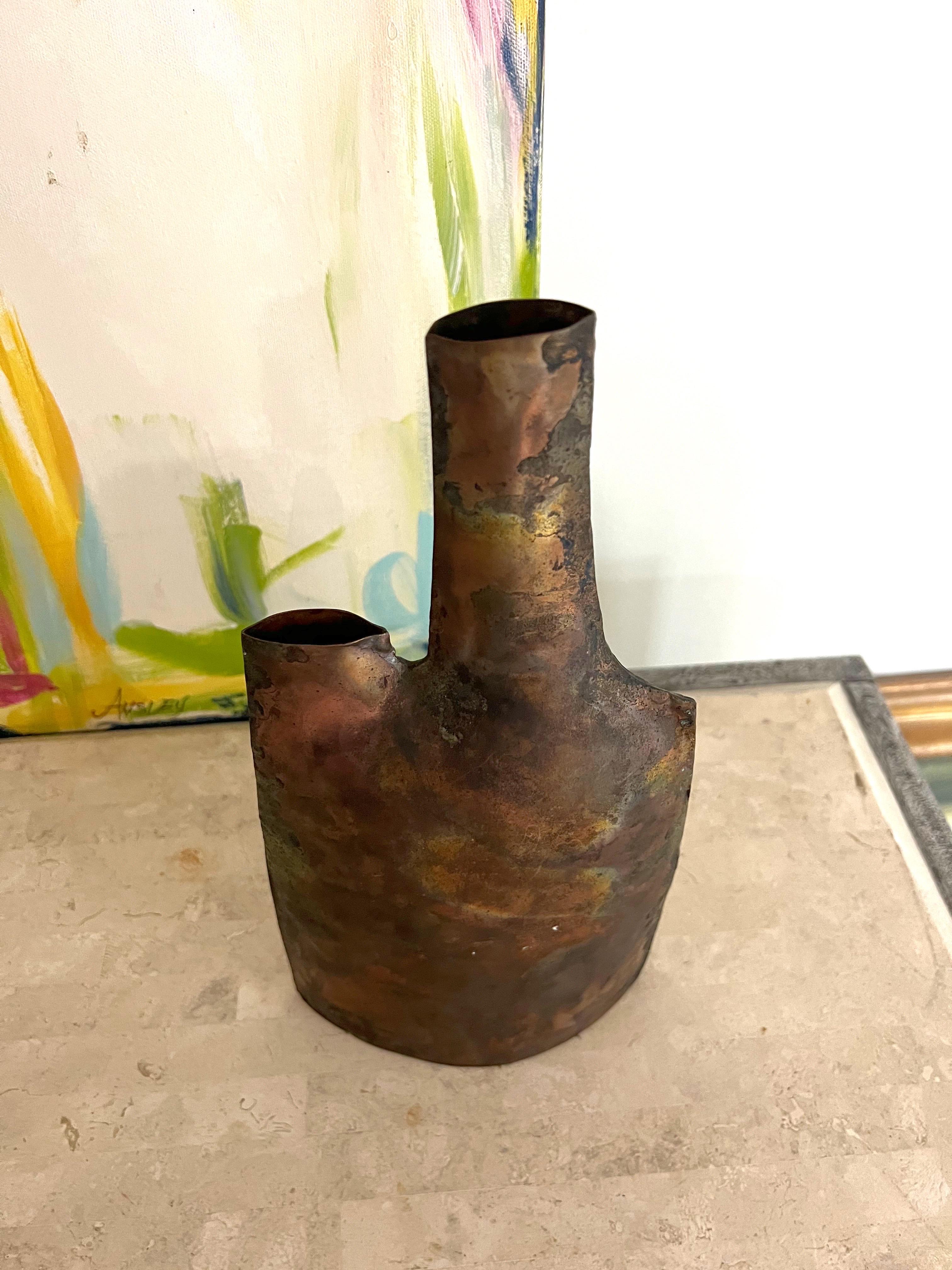 Vintage Brutalist Hand Forged Double Vase For Sale 4