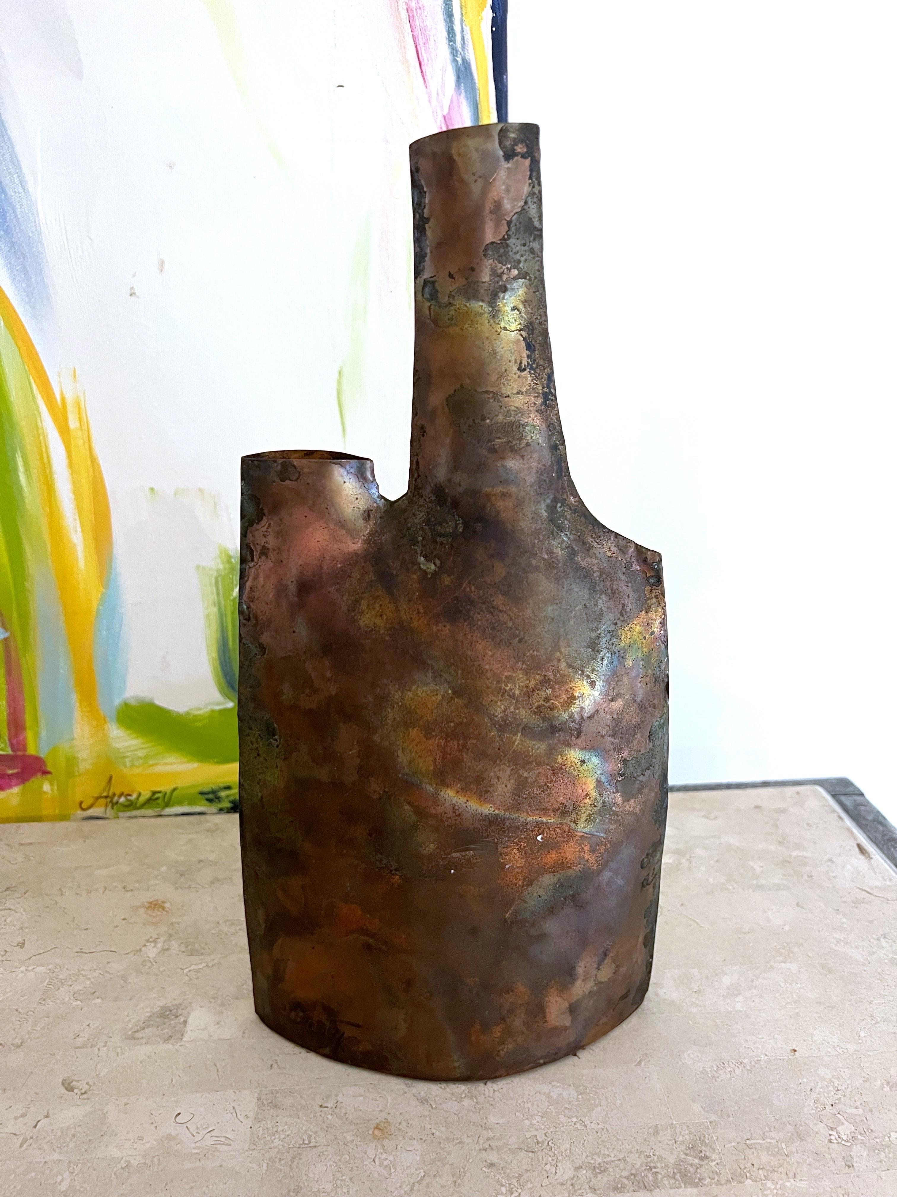 Vintage Brutalist Hand Forged Double Vase For Sale 5