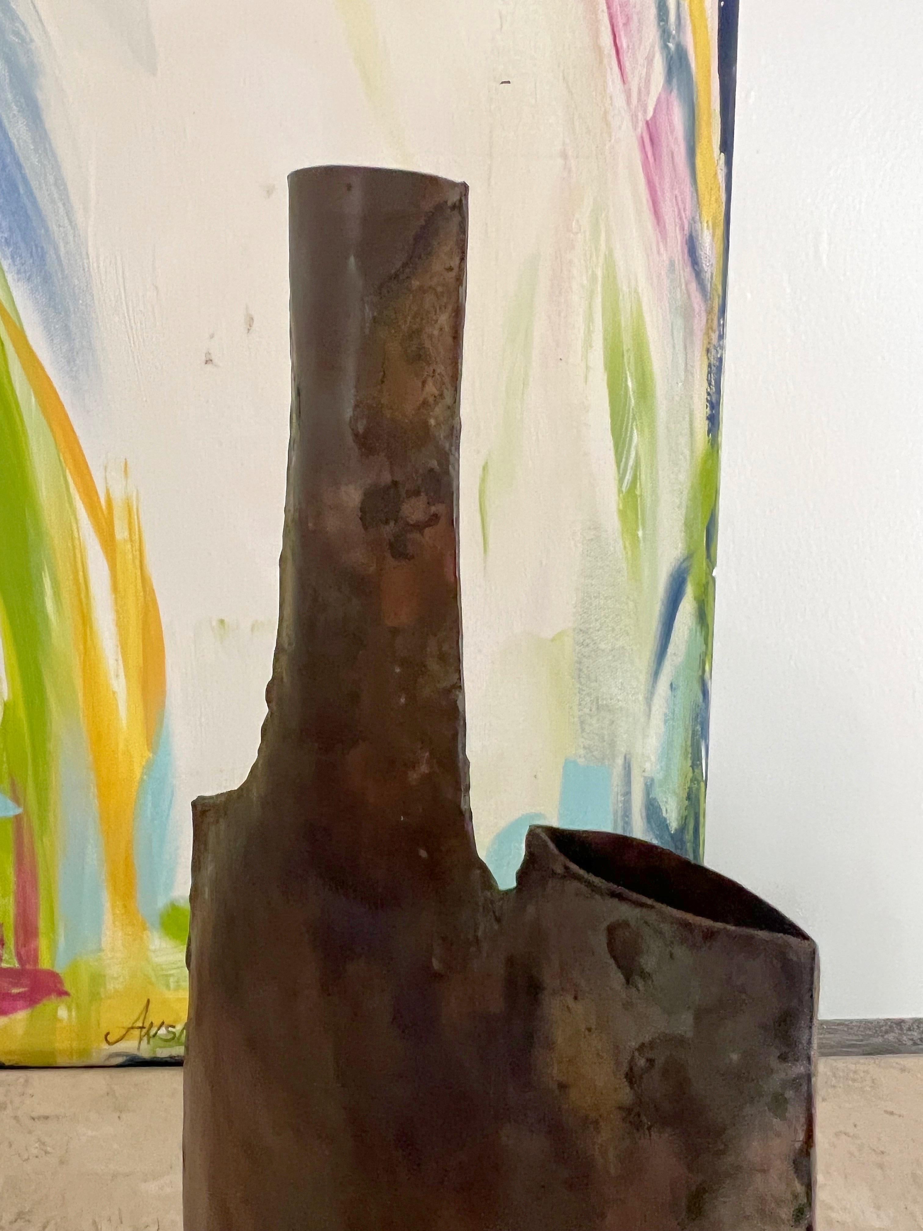 20th Century Vintage Brutalist Hand Forged Double Vase For Sale