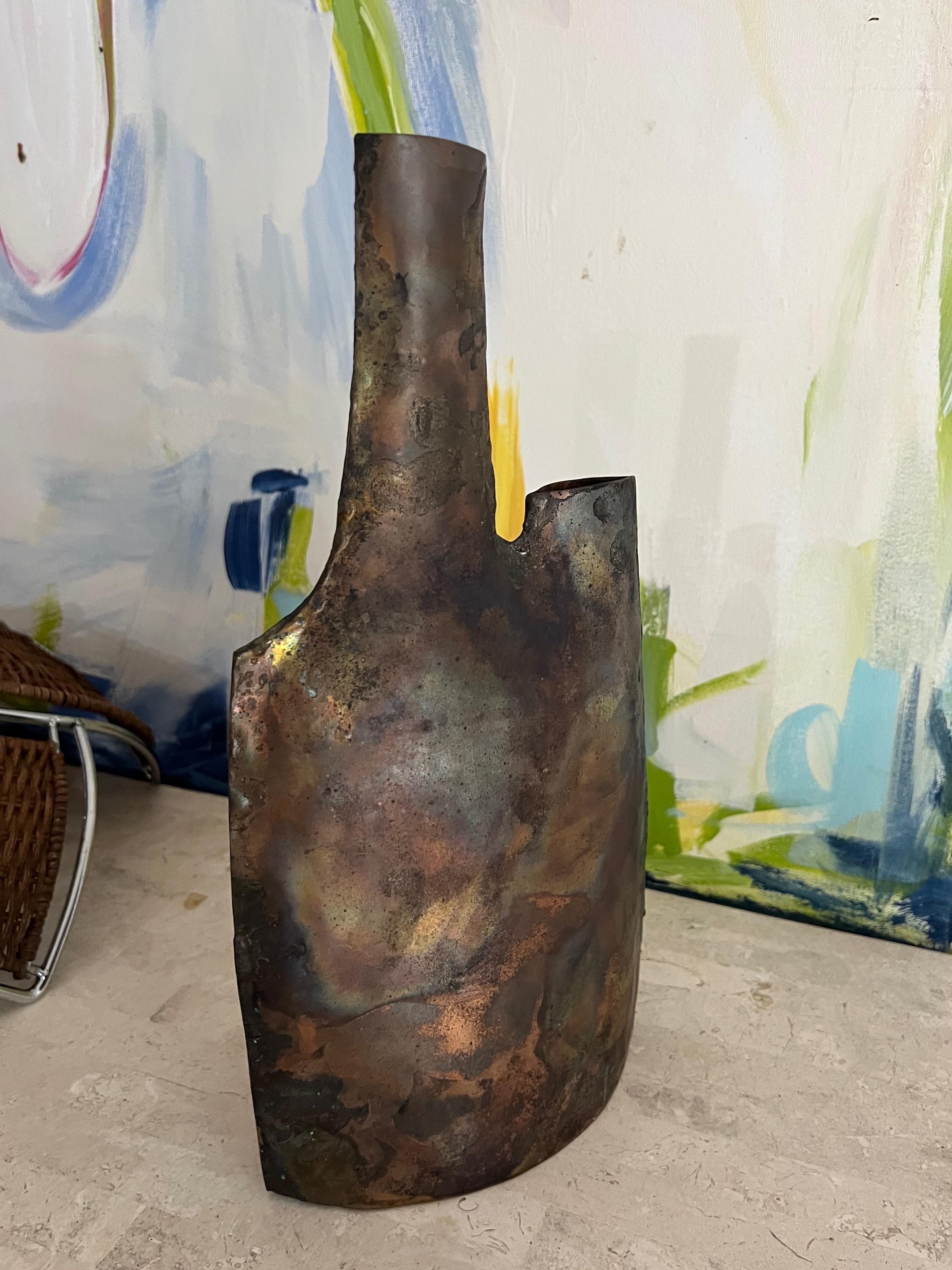 Vintage Brutalist Hand Forged Double Vase For Sale 1
