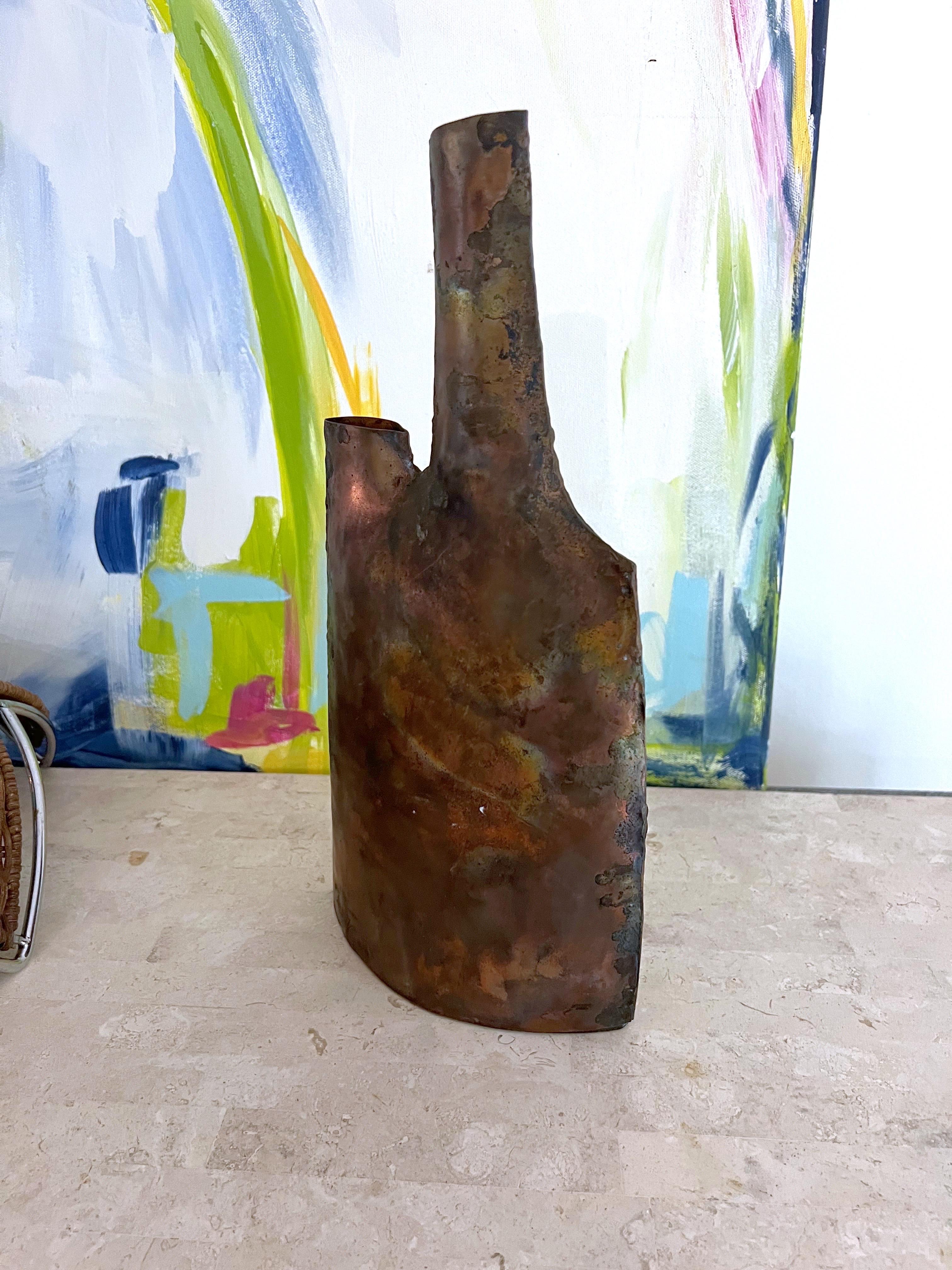 Vintage Brutalist Hand Forged Double Vase For Sale 3