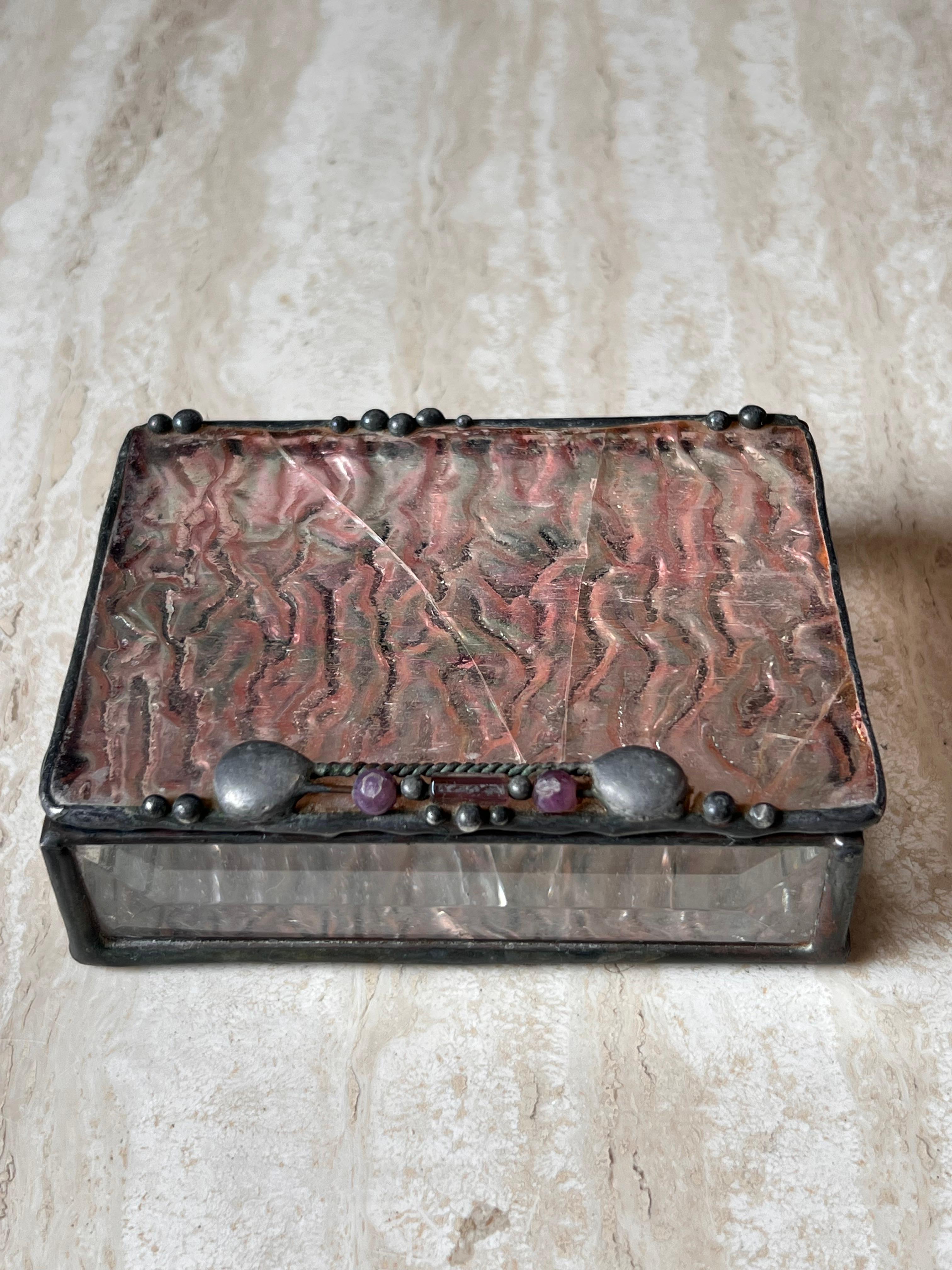 Vintage Brutalist Hand Worked Metal and Abalone Jewelry Box, 1994 For Sale 5