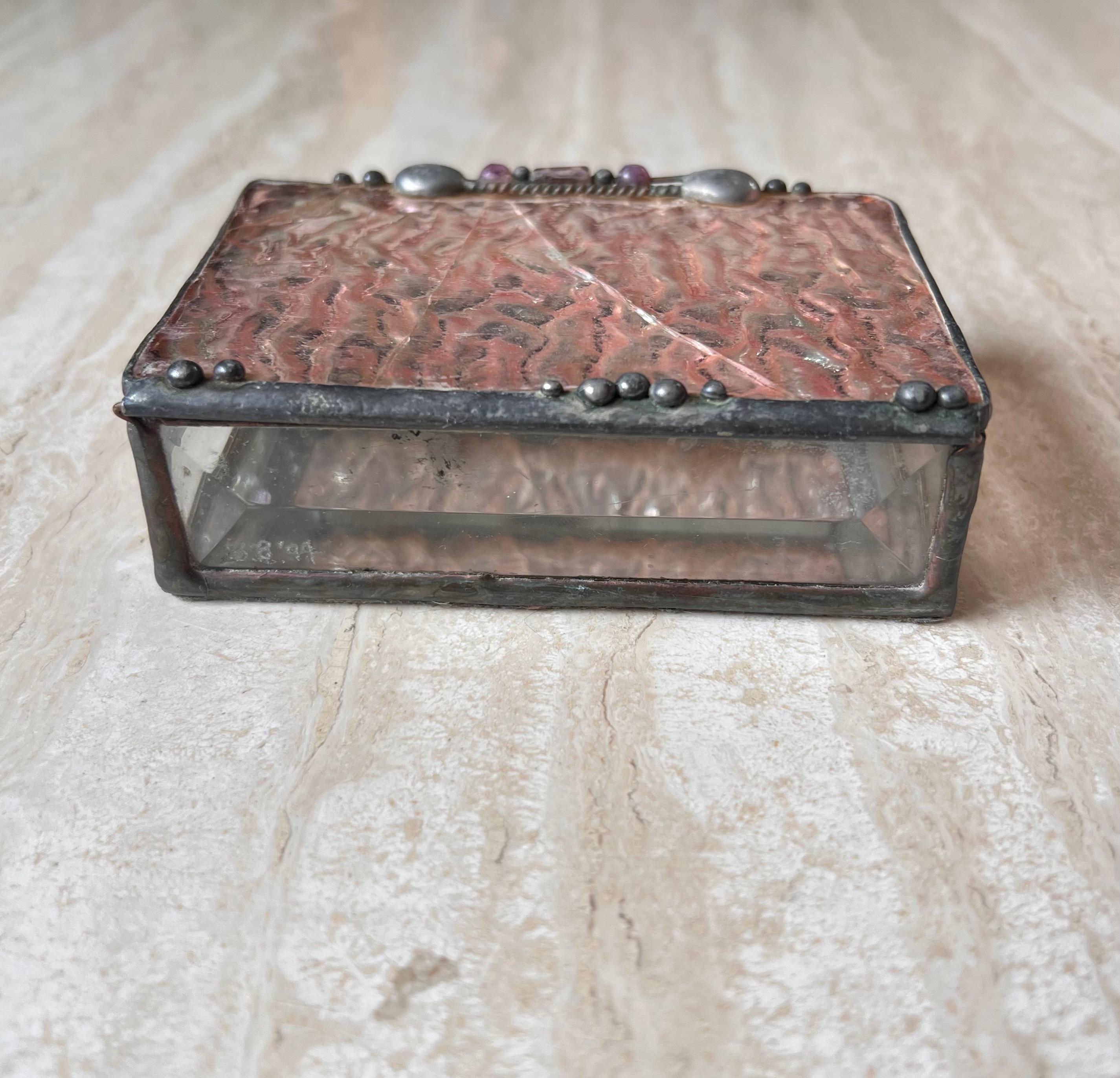 Vintage Brutalist Hand Worked Metal and Abalone Jewelry Box, 1994 For Sale 7