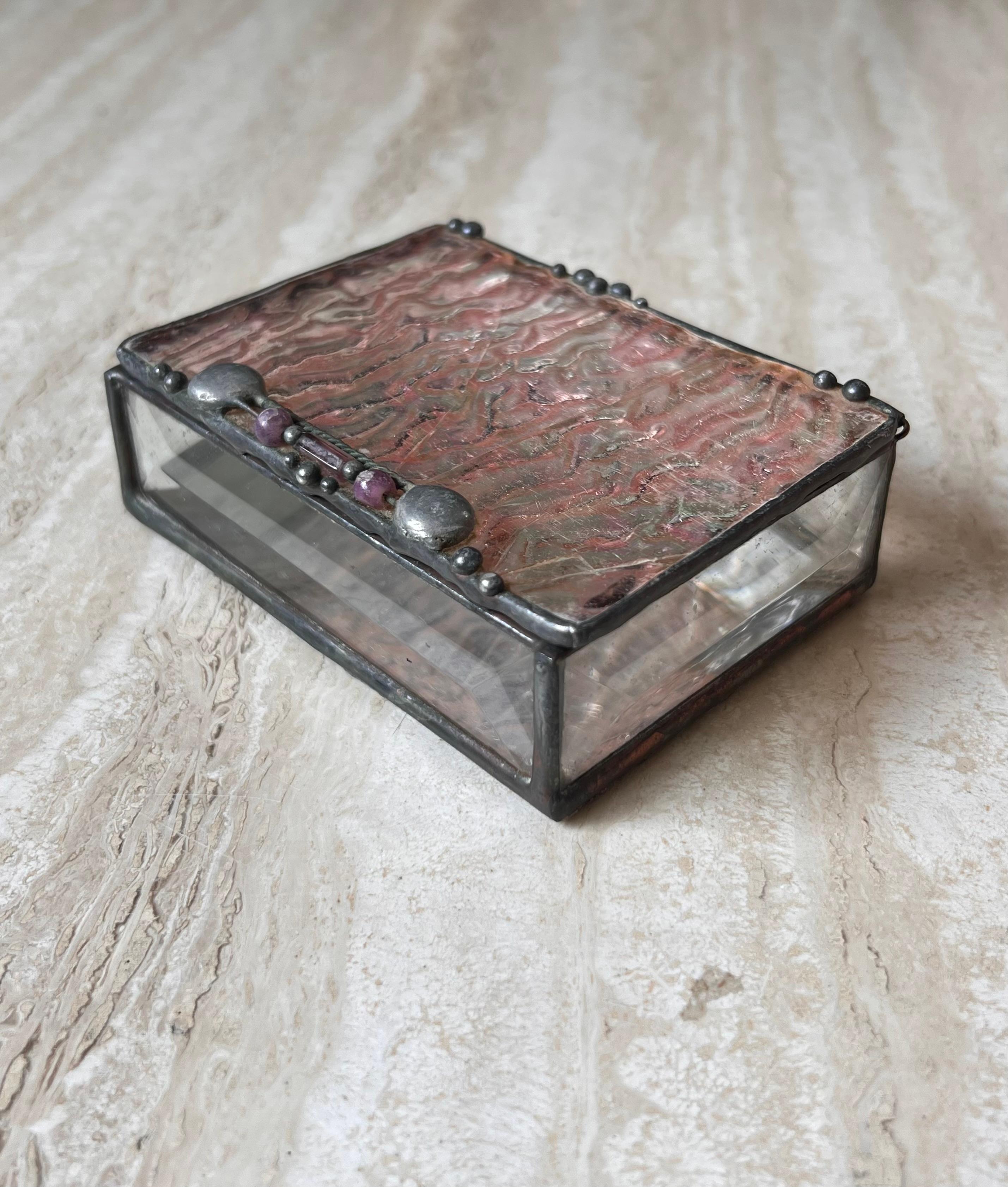 Vintage Brutalist Hand Worked Metal and Abalone Jewelry Box, 1994 For Sale 9