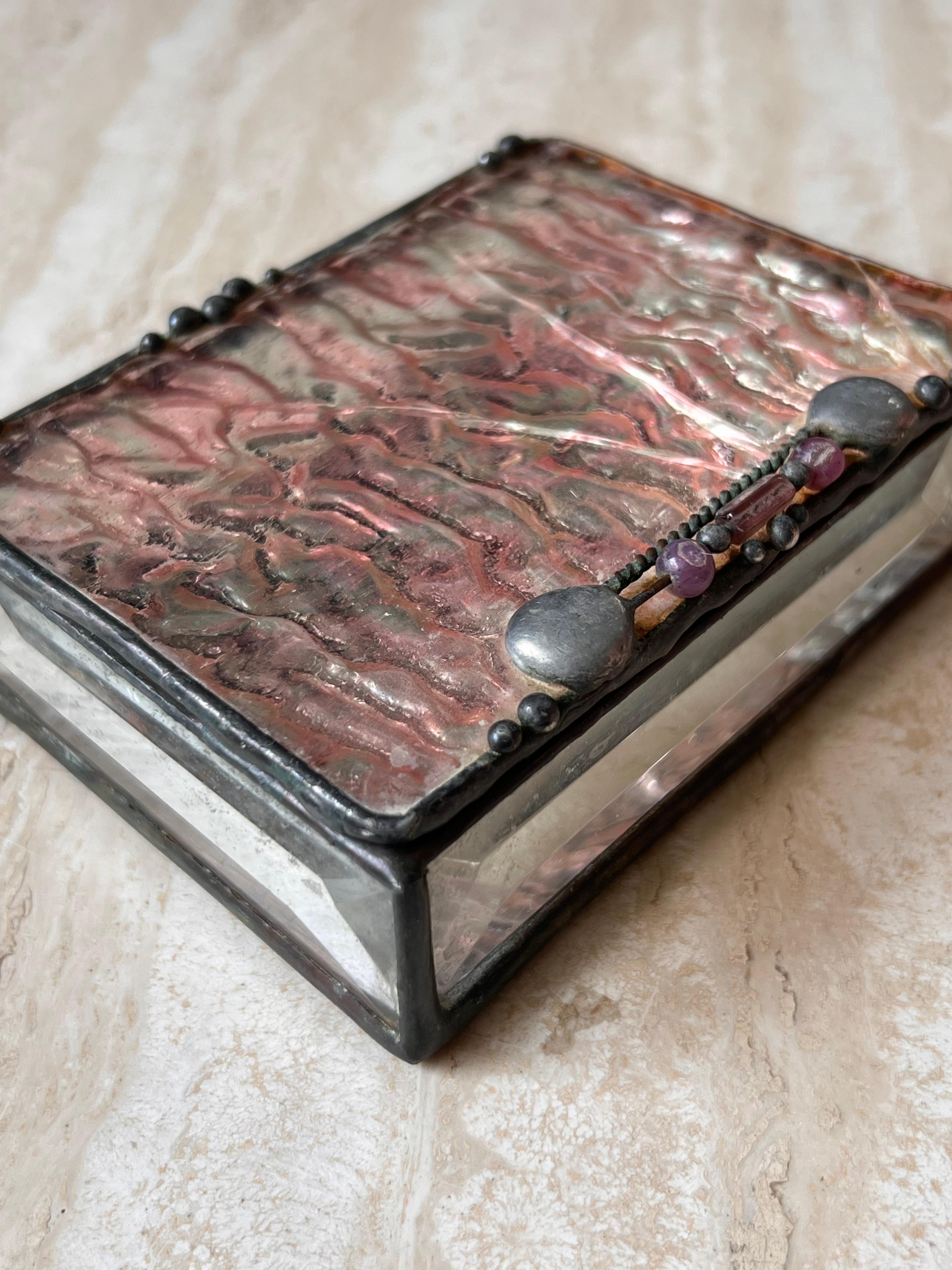 Vintage Brutalist Hand Worked Metal and Abalone Jewelry Box, 1994 For Sale 10