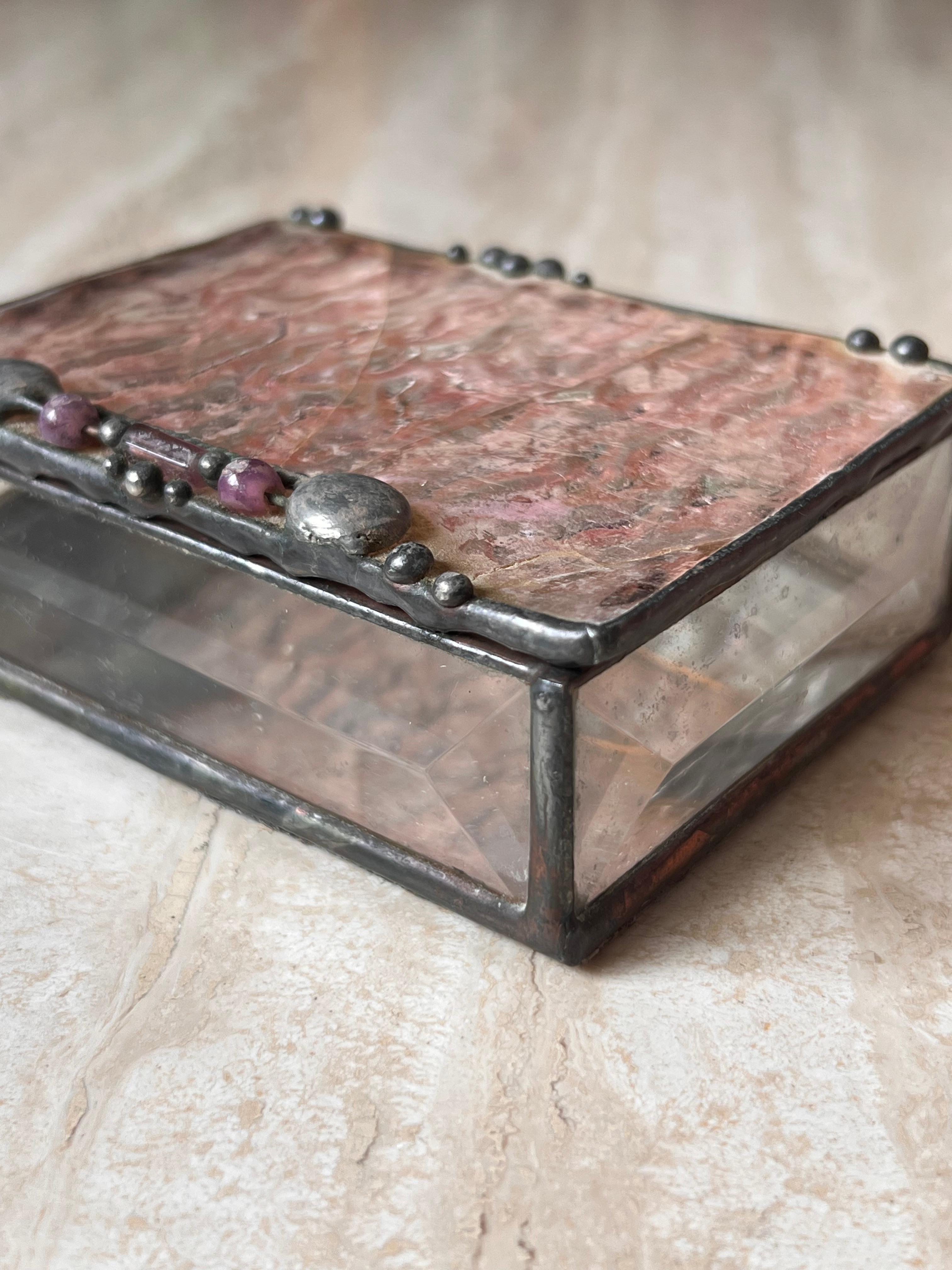 American Vintage Brutalist Hand Worked Metal and Abalone Jewelry Box, 1994 For Sale
