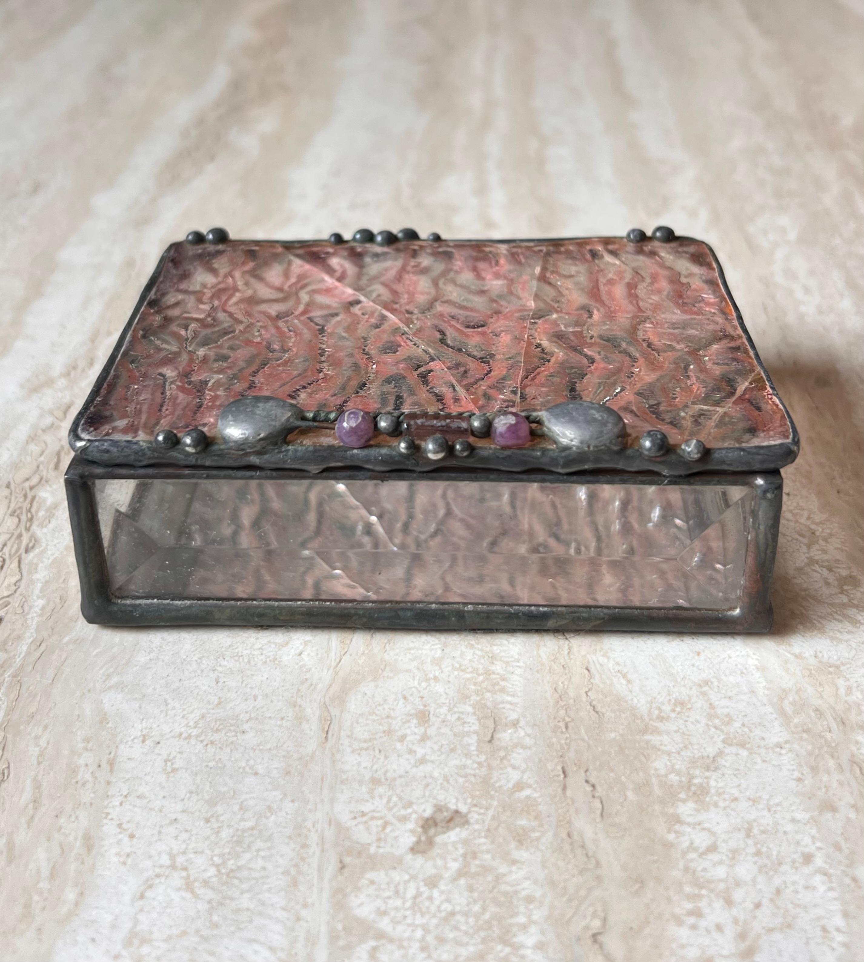 Vintage Brutalist Hand Worked Metal and Abalone Jewelry Box, 1994 In Good Condition For Sale In View Park, CA