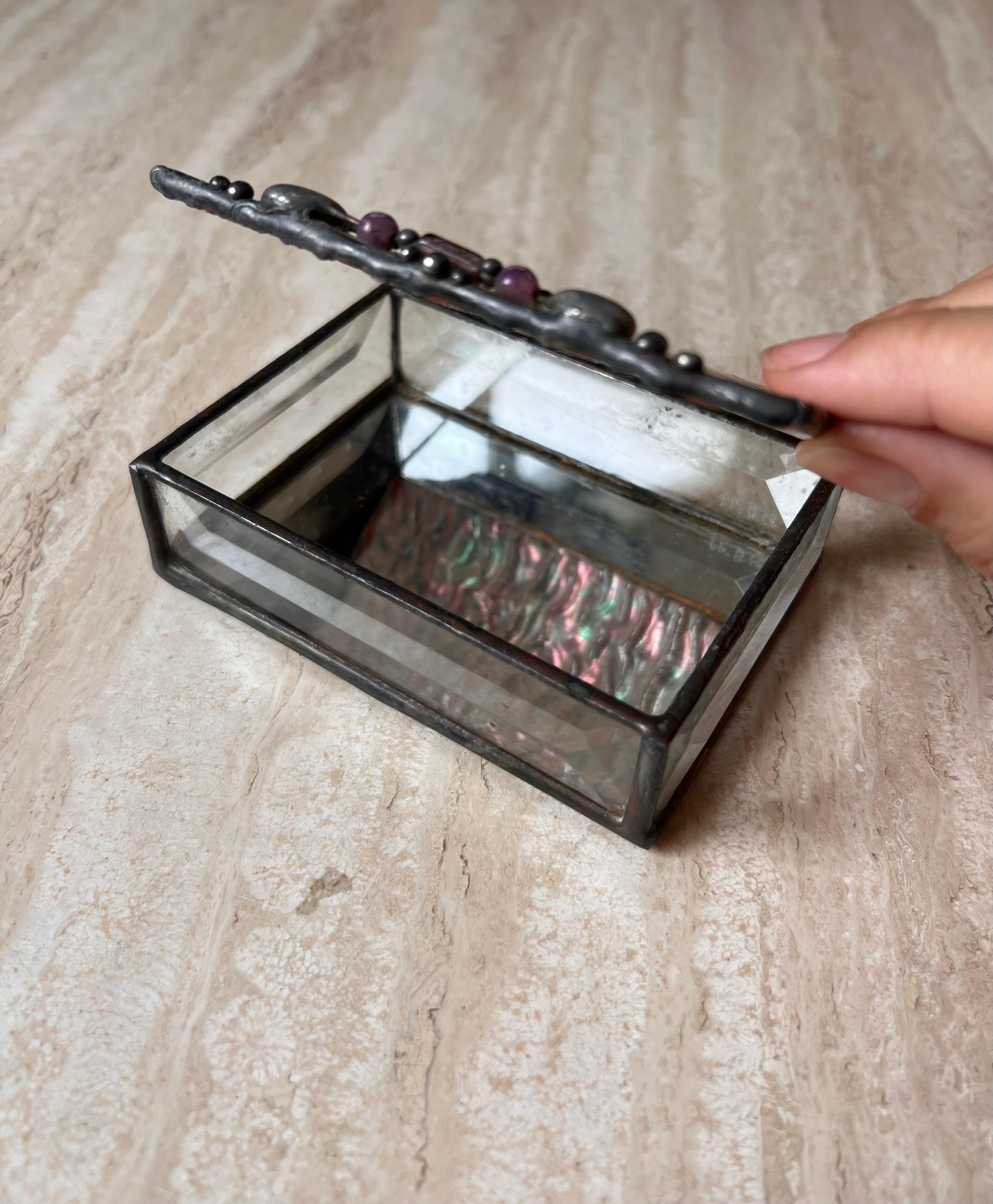 Vintage Brutalist Hand Worked Metal and Abalone Jewelry Box, 1994 For Sale 1