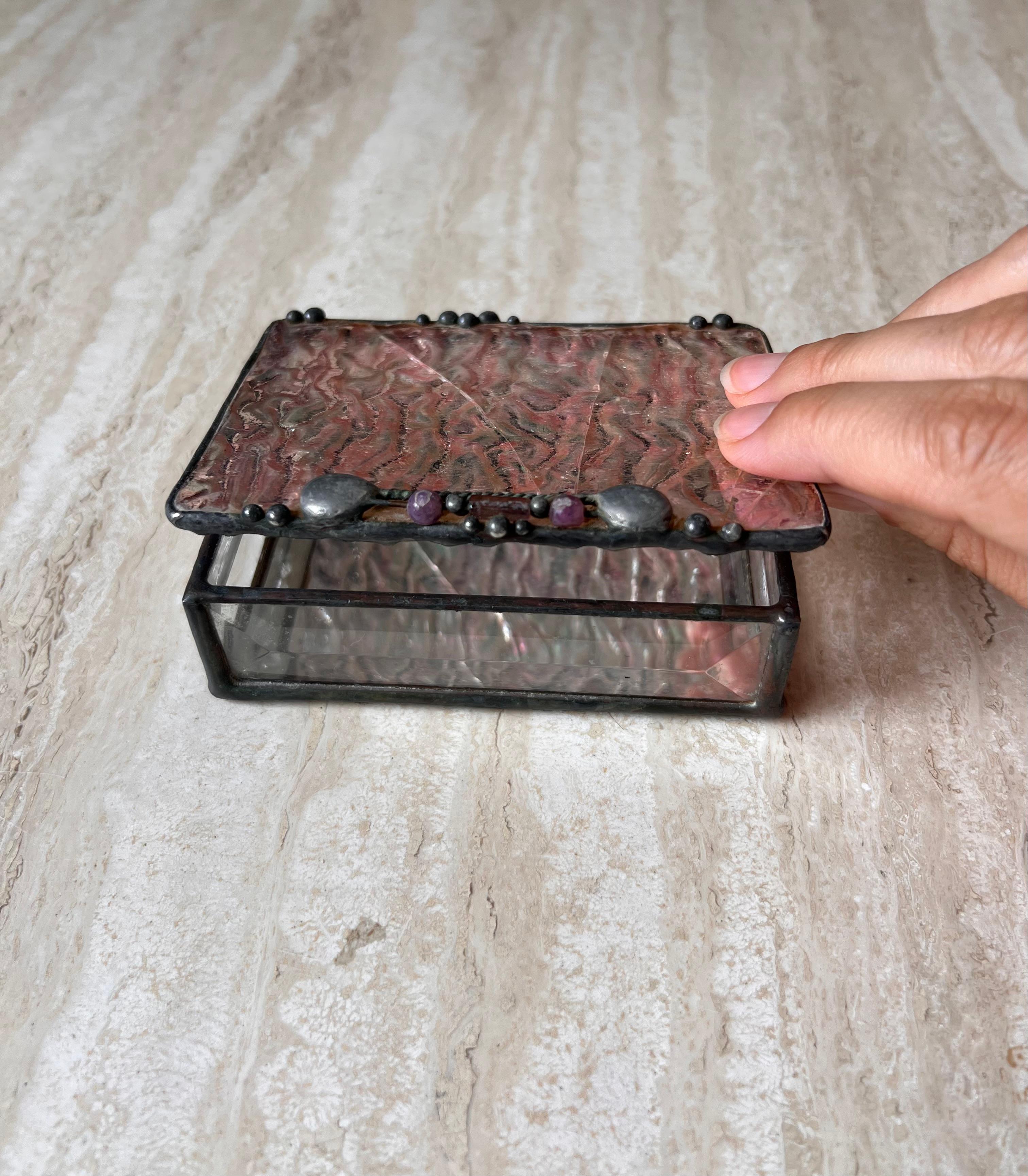 Vintage Brutalist Hand Worked Metal and Abalone Jewelry Box, 1994 For Sale 3