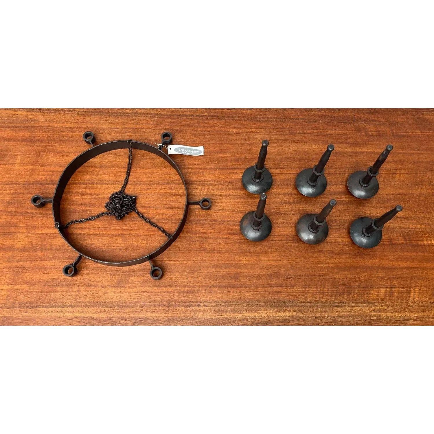 Vintage Brutalist Handmade Candle Chandelier in Wrought Iron from Boltze, 1970s For Sale 8