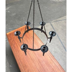 Vintage Brutalist Handmade Candle Chandelier in Wrought Iron from Boltze, 1970s