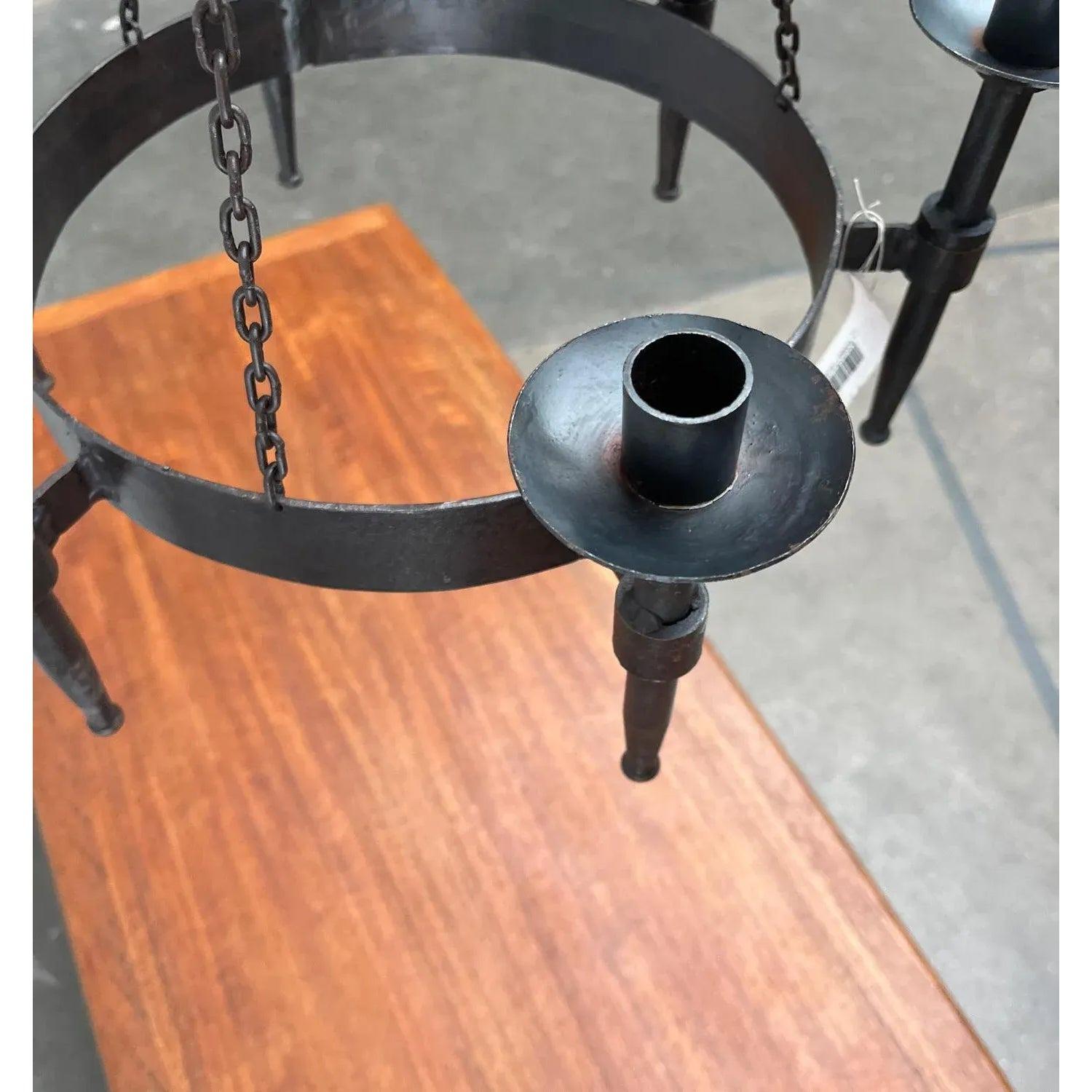 Vintage Brutalist Handmade Candle Chandelier in Wrought Iron from Boltze, 1970s For Sale 1