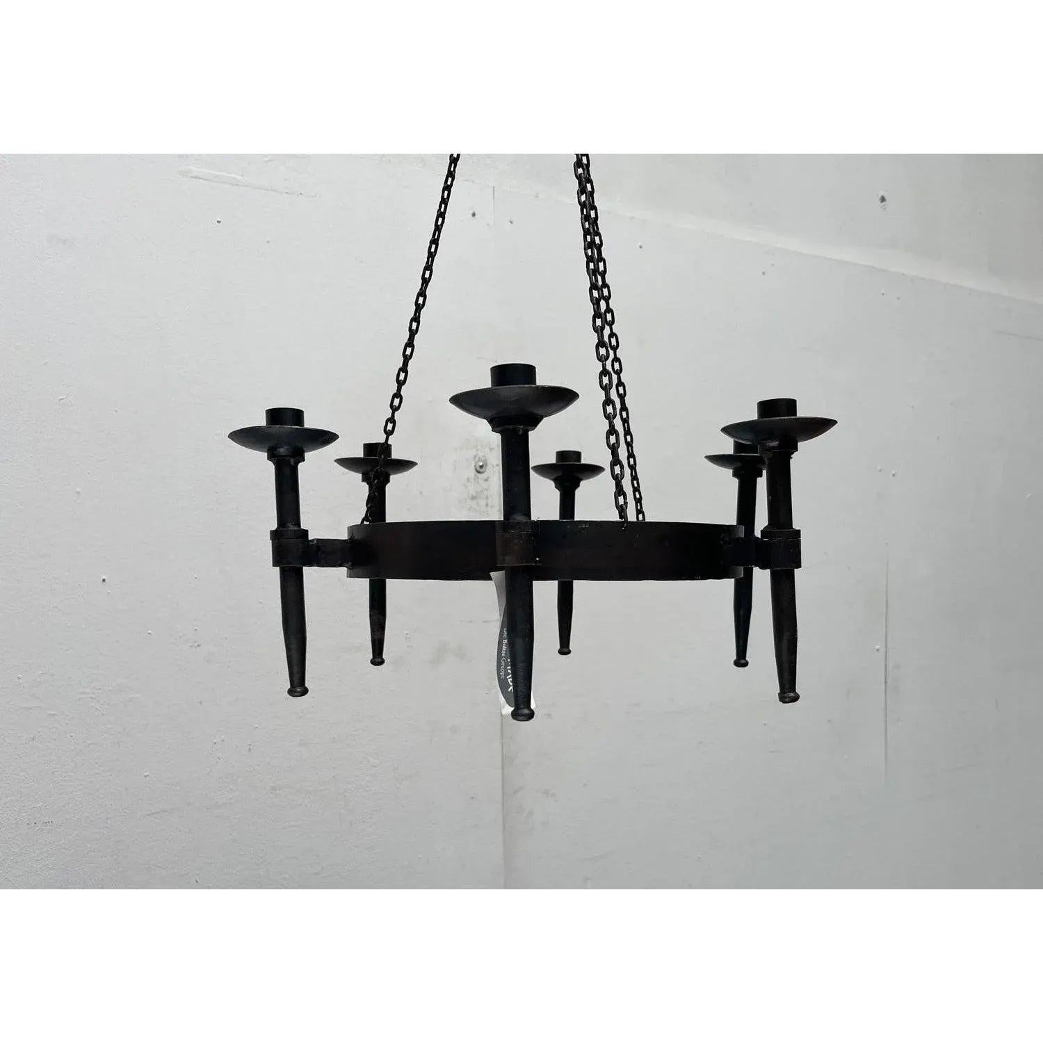 Vintage Brutalist Handmade Candle Chandelier in Wrought Iron from Boltze, 1970s For Sale 2