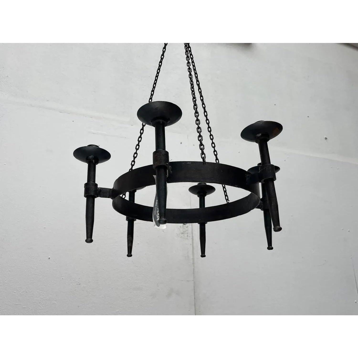 Vintage Brutalist Handmade Candle Chandelier in Wrought Iron from Boltze, 1970s For Sale 3
