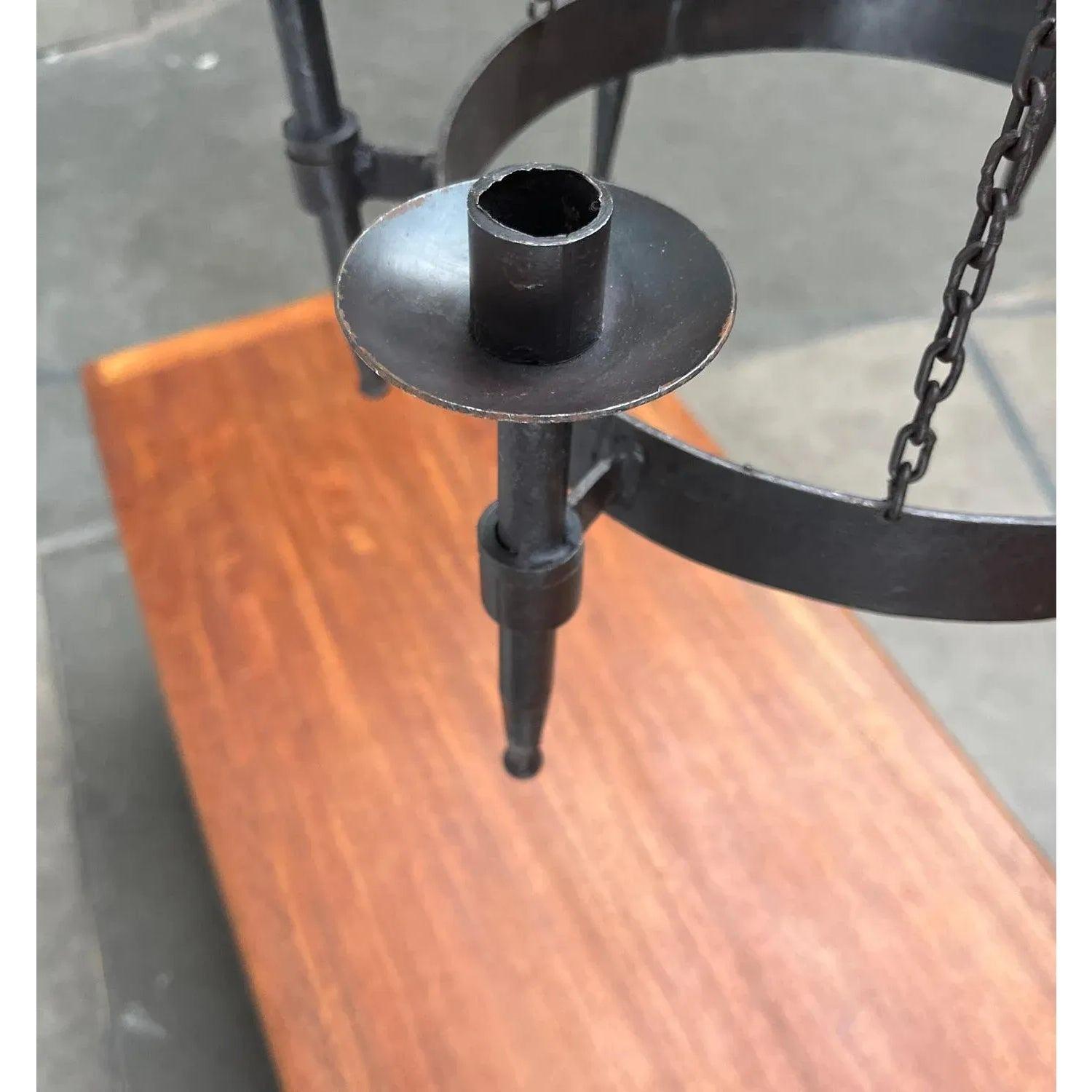 Vintage Brutalist Handmade Candle Chandelier in Wrought Iron from Boltze, 1970s For Sale 5