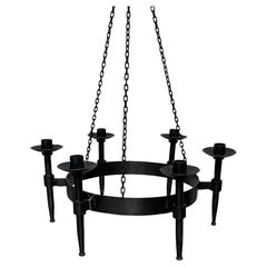Vintage Brutalist Handmade Candle Chandelier in Wrought Iron from Boltze, 1970s