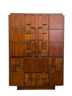 Vintage Brutalist Highboy Dresser by Lane Furniture, 1970s